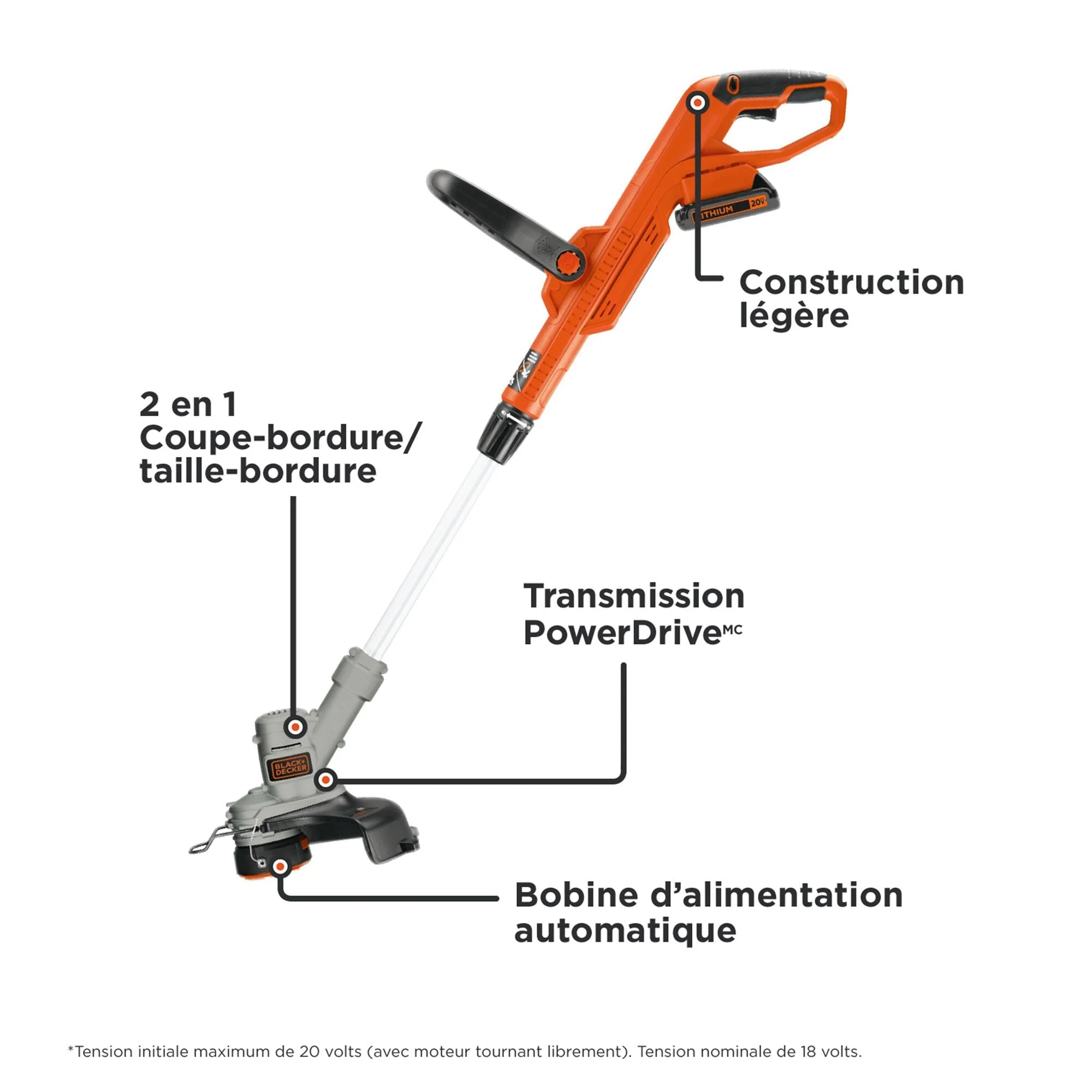 BLACK+DECKER 20V Cordless String Trimmer and Edger, 2Ah, Lithium Ion Battery Included