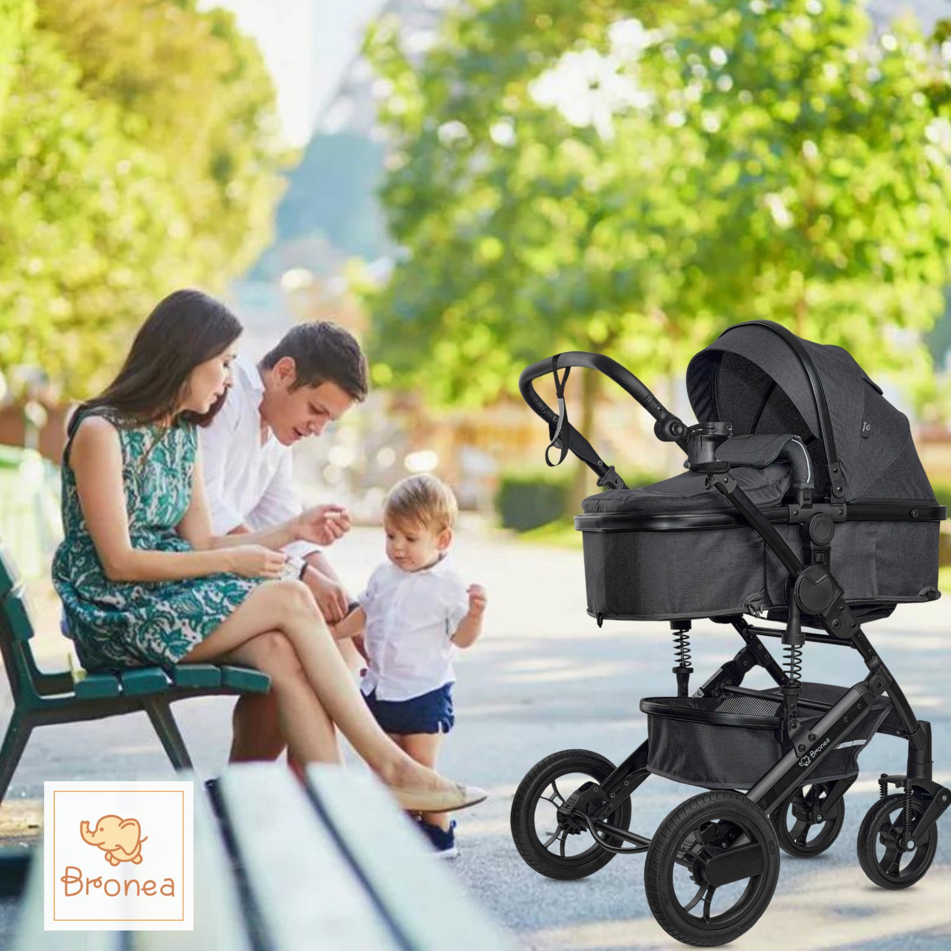 Kombi-Kinderwagen EXQUISE 2.0 Kinderwagen 3-in-1 GRAU/SCHWARZ mit BUGGY, AUTO-BABYSCHALE