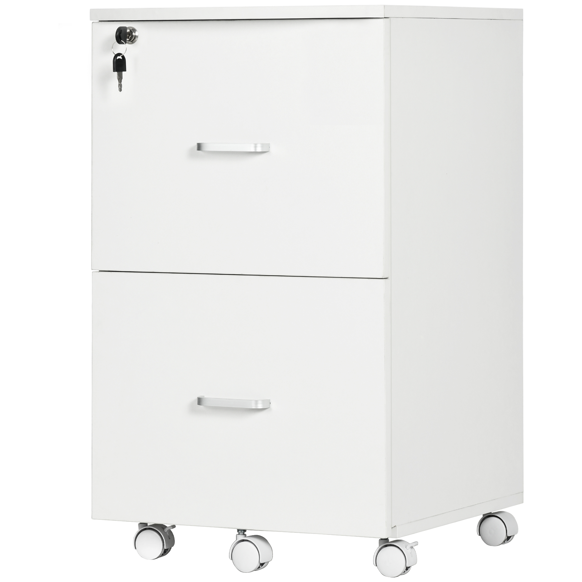 Vinsetto Schreibtischcontainer Aufbewahrung auf Rollen Aktenschrank Büromöbel 2 abschließbare Schubladen aus MDF Spanplatten Maße 43L x 45B x 72H cm weiß