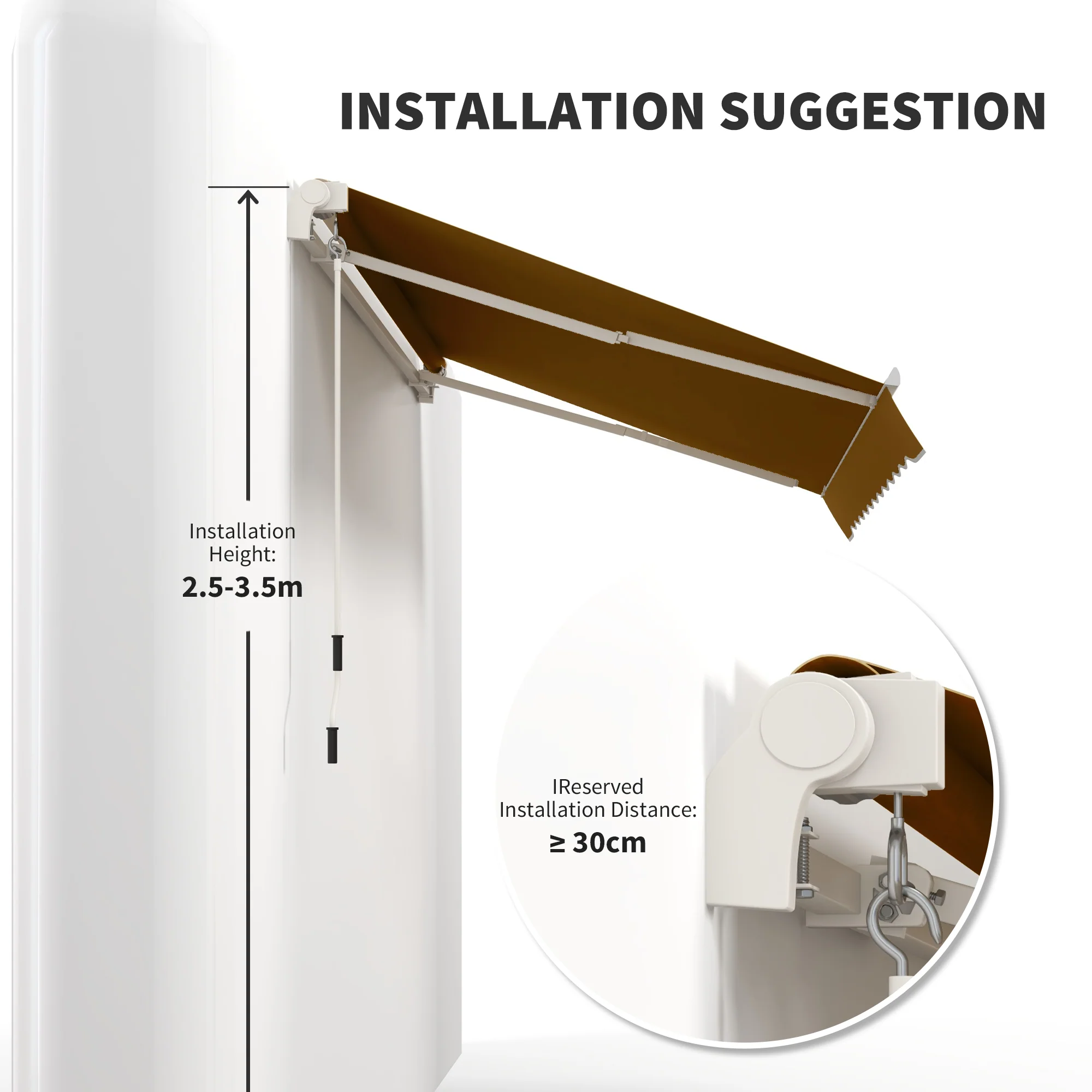 Tendalino Retrattile Manuale 10'x8', Resistente ai Raggi UV e All’Acqua, Colore Caffè