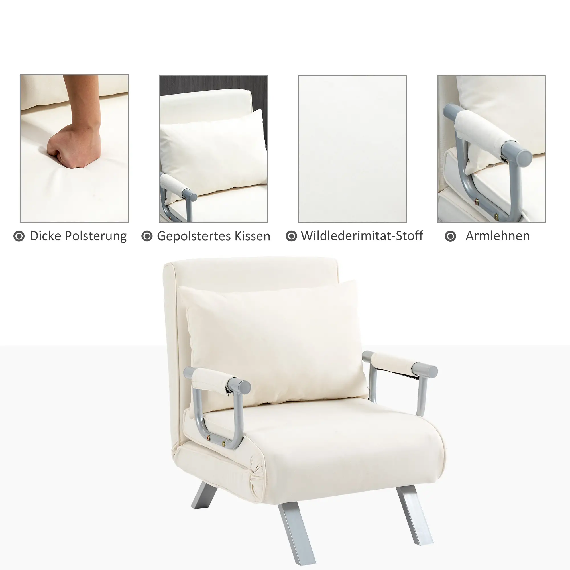 HOMCOM Schlafsessel Schlafsofa 5-fach verstellbar cremeweiß