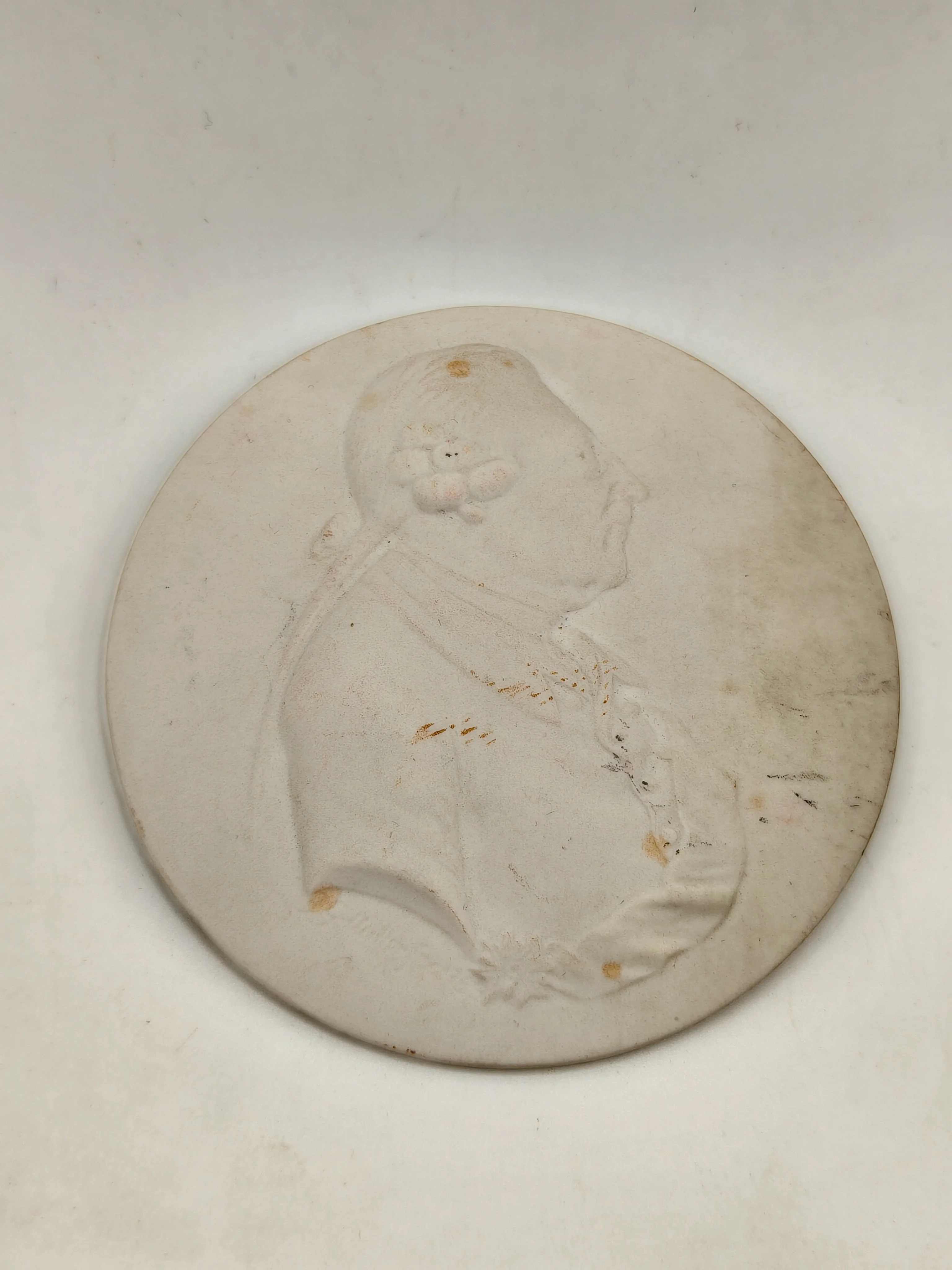 KPM Berlin white biscuit porcelain medallion. Frederick The Great