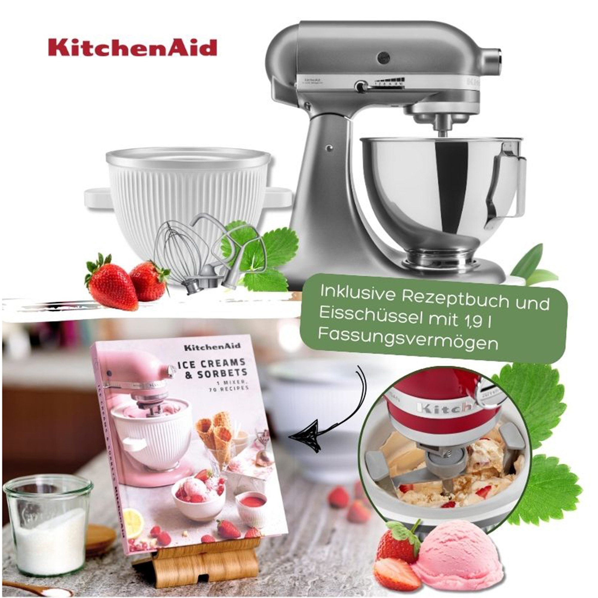 Küchenmaschine Aktions Set 5KSM95PSECU + Eisschüssel 5KSMICM + Rezeptbuch