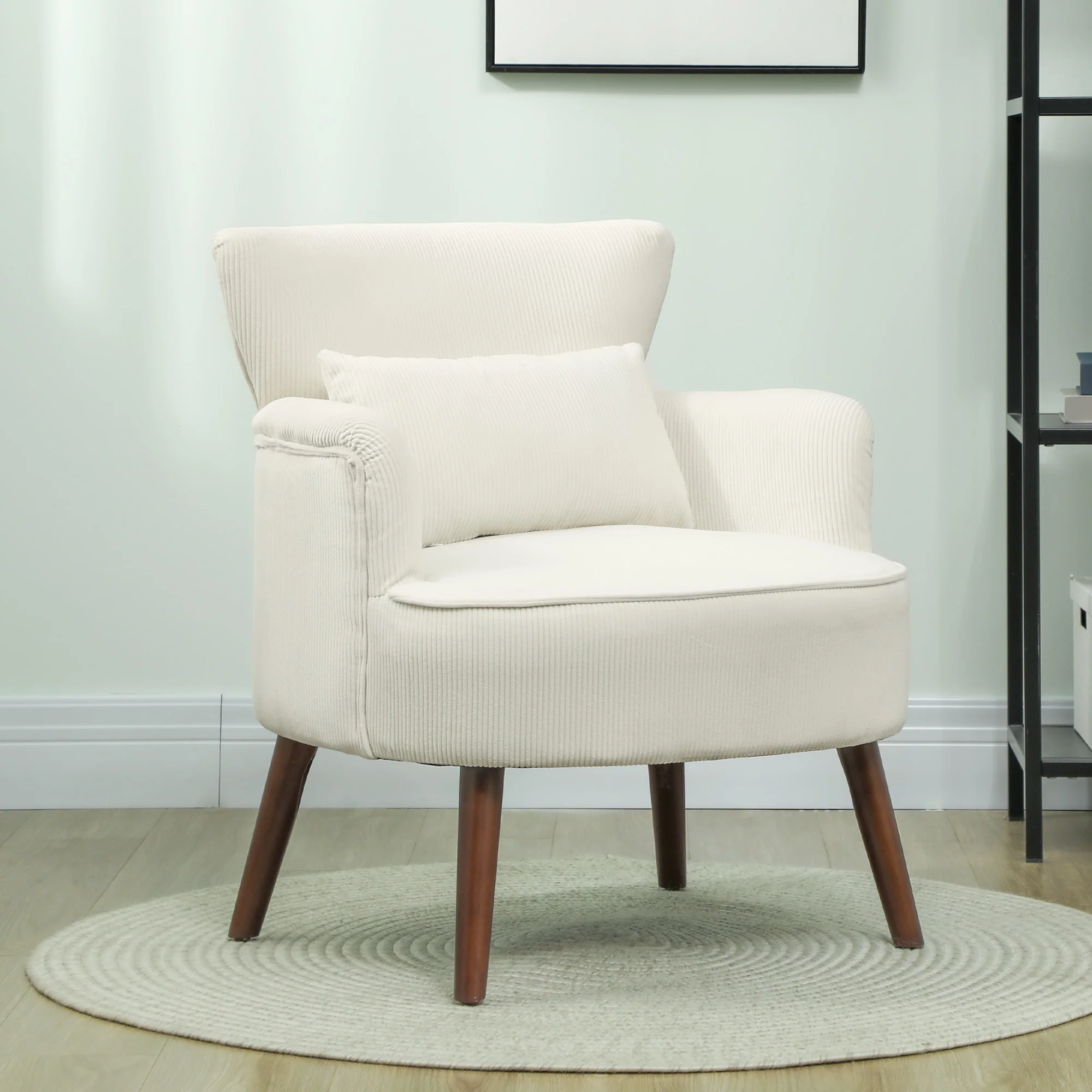 HOMCOM Polstersessel Wohnzimmer weich & federnd Flügelrücken cremeweiß
