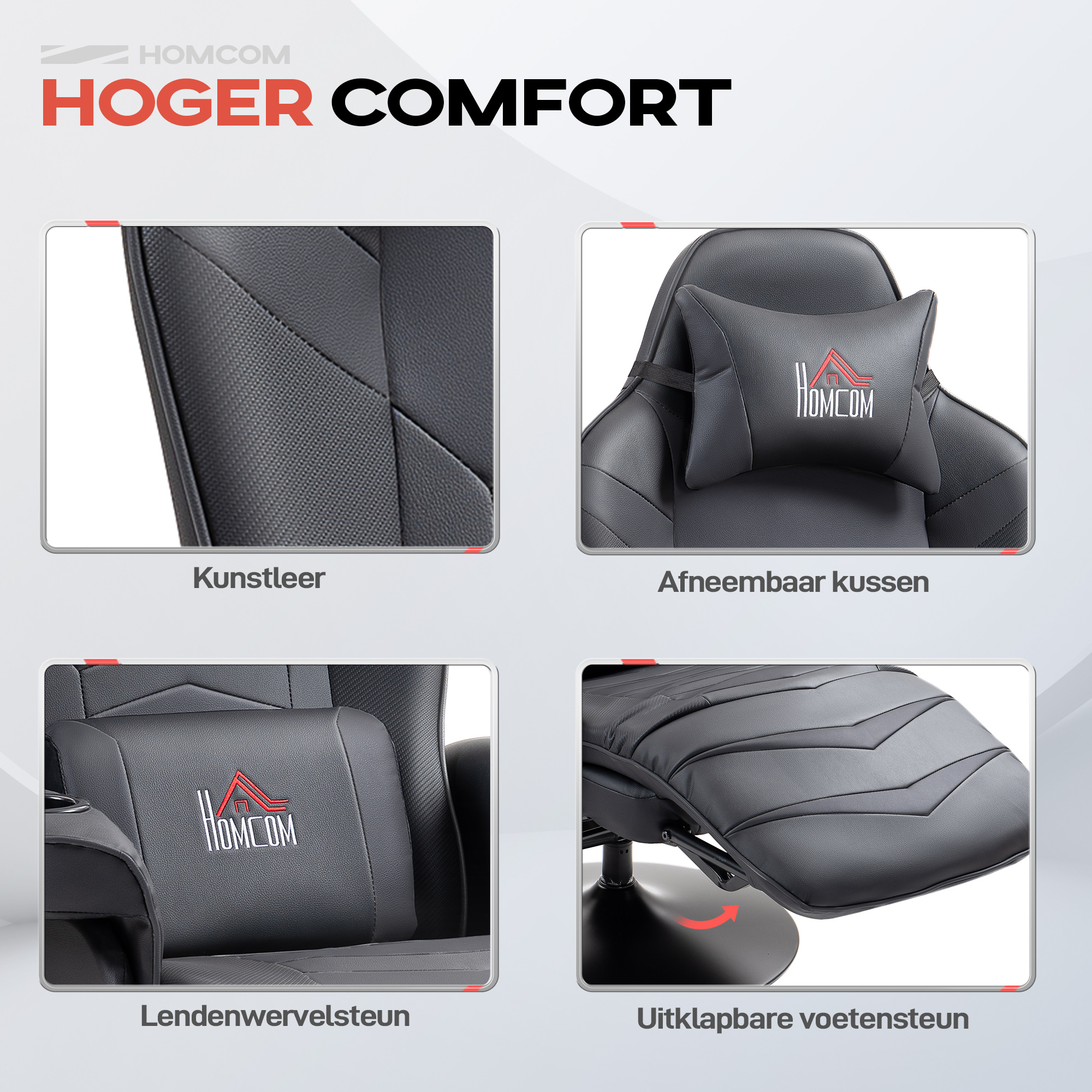 Gamingstoel, Massagefunctie, Kantelbare Rugleuning, Voetensteun, tot 120 kg, Stalen Frame, Kunstleer, Zwart