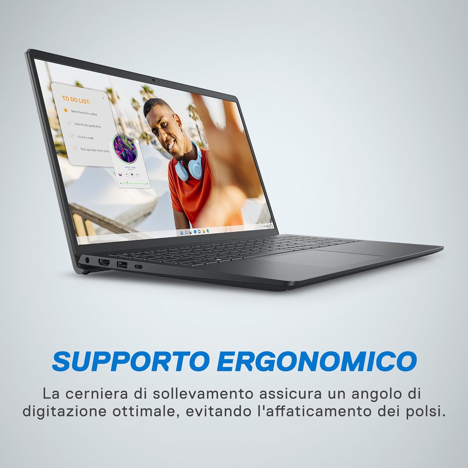 Dell Inspiron 15 3535 Notebook 15.6 inch FHD+ (1920 x 1080) Laptop, AMD Ryzen 5 7520U Processor, AMD Radeon Graphics, 8GB RAM, 512GB SSD, Windows 11 Home, Italian Keyboard, Nero