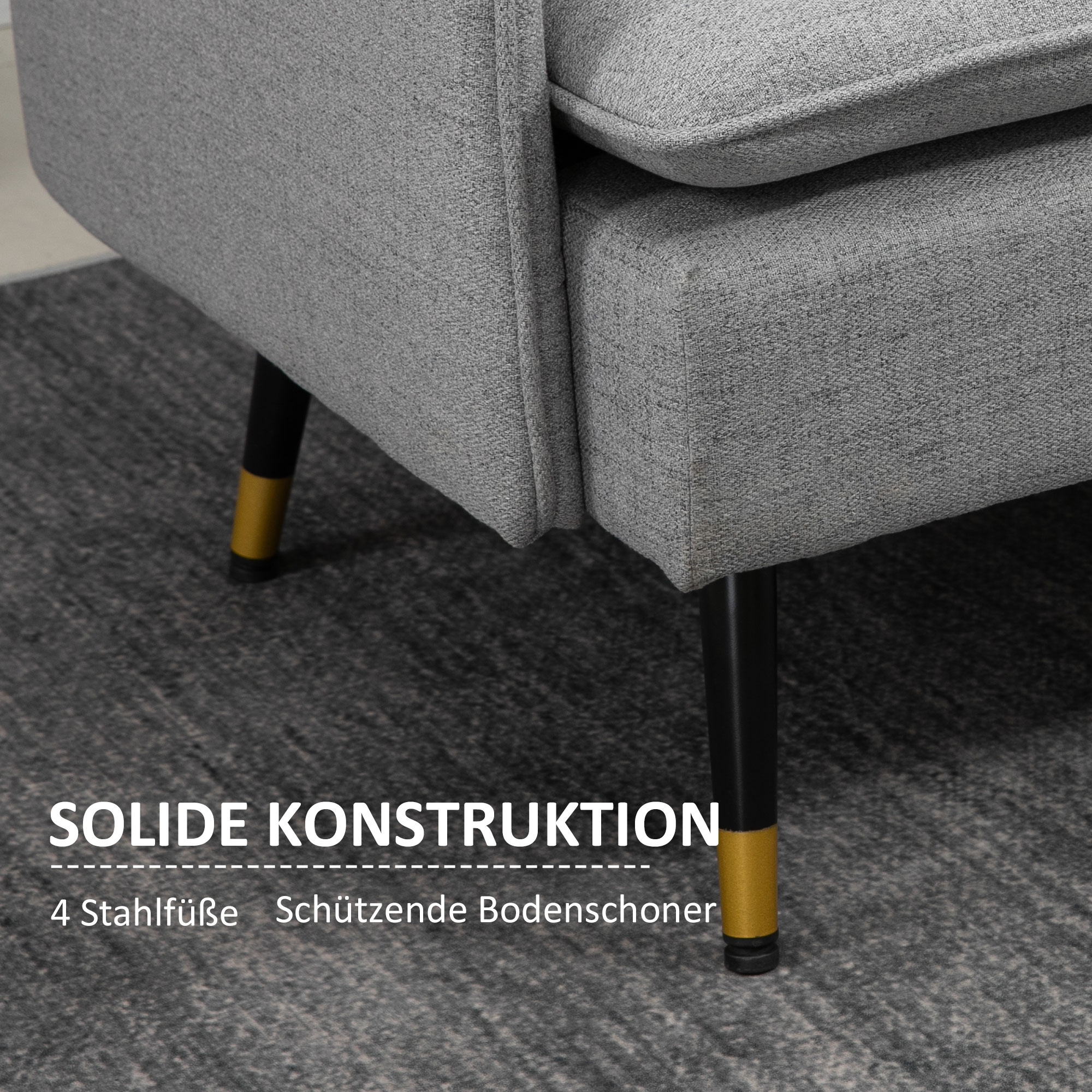 2-zitsbank in retro-design, met knoopstiksels, linnenlook, lichtgrijs+zwart+goud