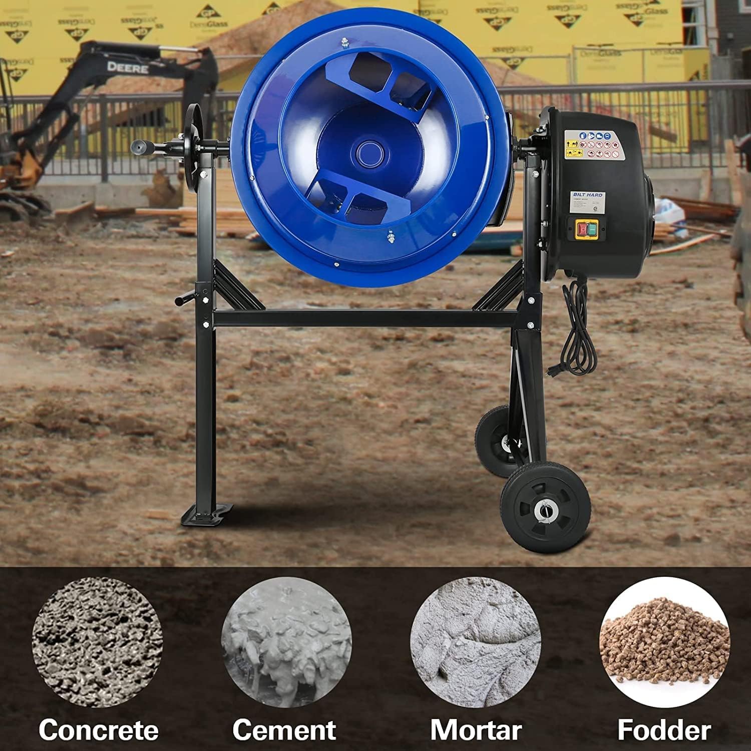BILT HARD 4 Cu.Ft Electric Cement Mixer, 550W, Portable