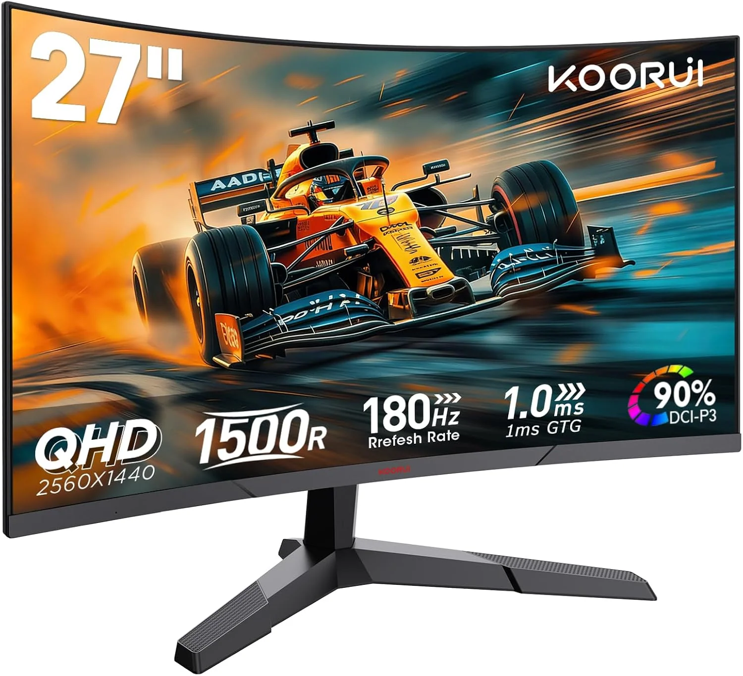 KOORUI Gaming Monitor 27 Zoll Curved 180Hz PC Bildschirm QHD 1ms HDMI/DP