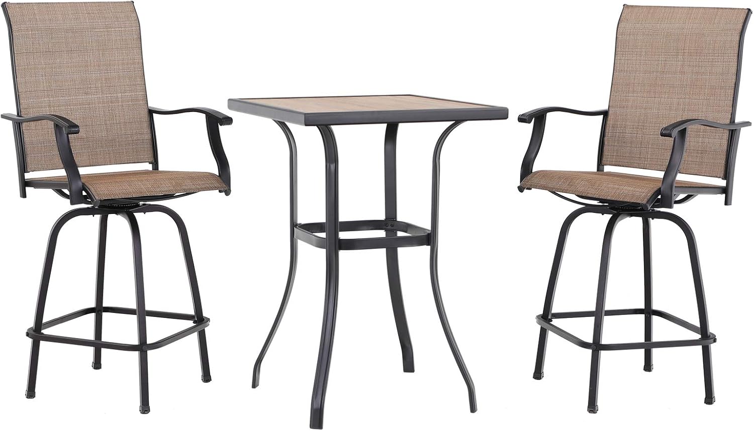 Swivel Patio Bar Stools 30 Inch Tall Grey Textilene Outdoor Chairs