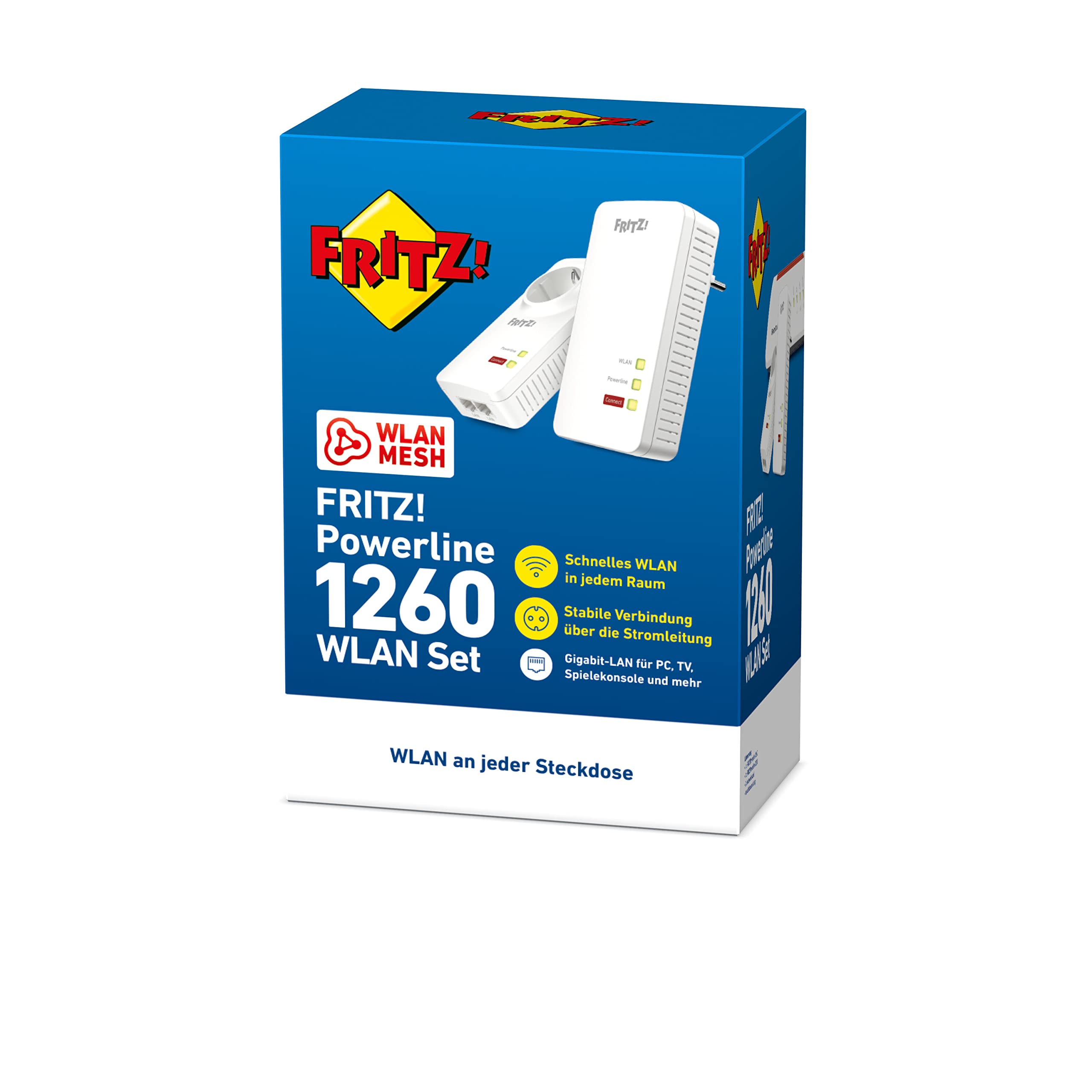 FRITZ Powerline 1260 WLAN Set mit Mesh und WiFi 5 bis zu 1,2 GBit/s ideal für ein stabiles Heimnetz