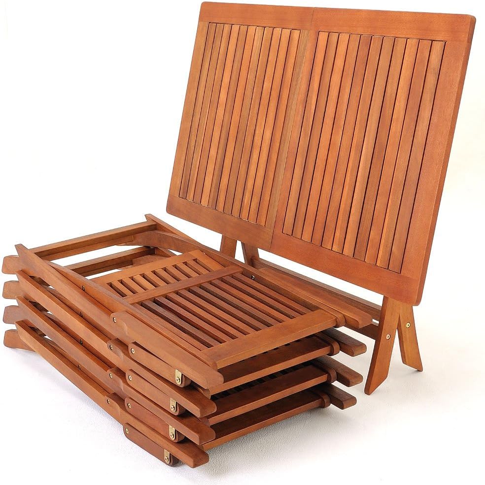 Casaria FSC Certified Acacia Wood Garden Table and Chairs Set of 5 Pieces 4+1 Balcony Terrace Porch Outdoor Furniture 120 x 70 x 75 cm