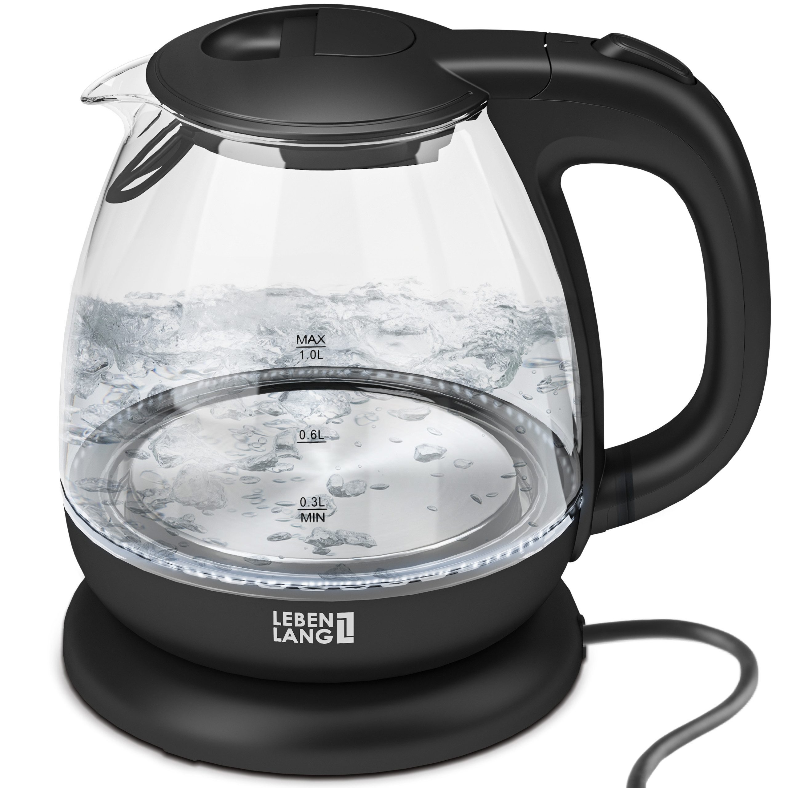 Wasserkocher aus Glas - Kochendes Wasser in 3 Min - Kompakt & Ideal auch für Reisen
