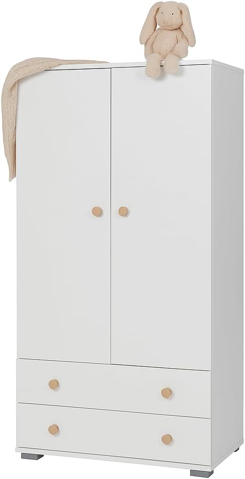 Palla Pallina Bedroom Wardrobe with 2 Doors with Slow Closing, 3 Adjustable Shelves and 2 Drawers Versatile and Safe for Parents with Babies Bedroom Wardrobe, 95 x 58 x 192 H cm, Made in Italy