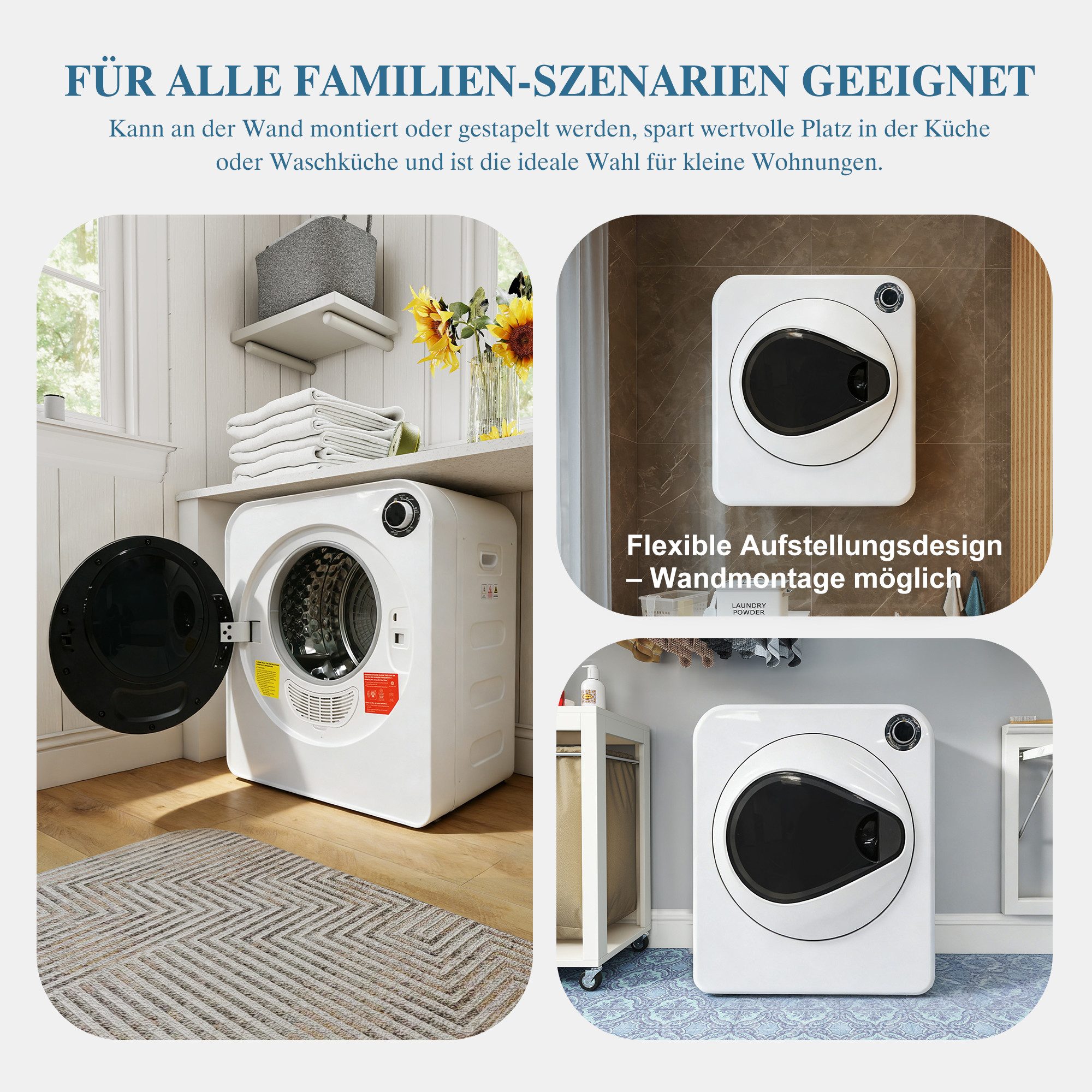 Ablufttrockner Edelstahltrommel, 4 Programme, Kühlfunktion, wand- & stapelbar GDZ40-301M