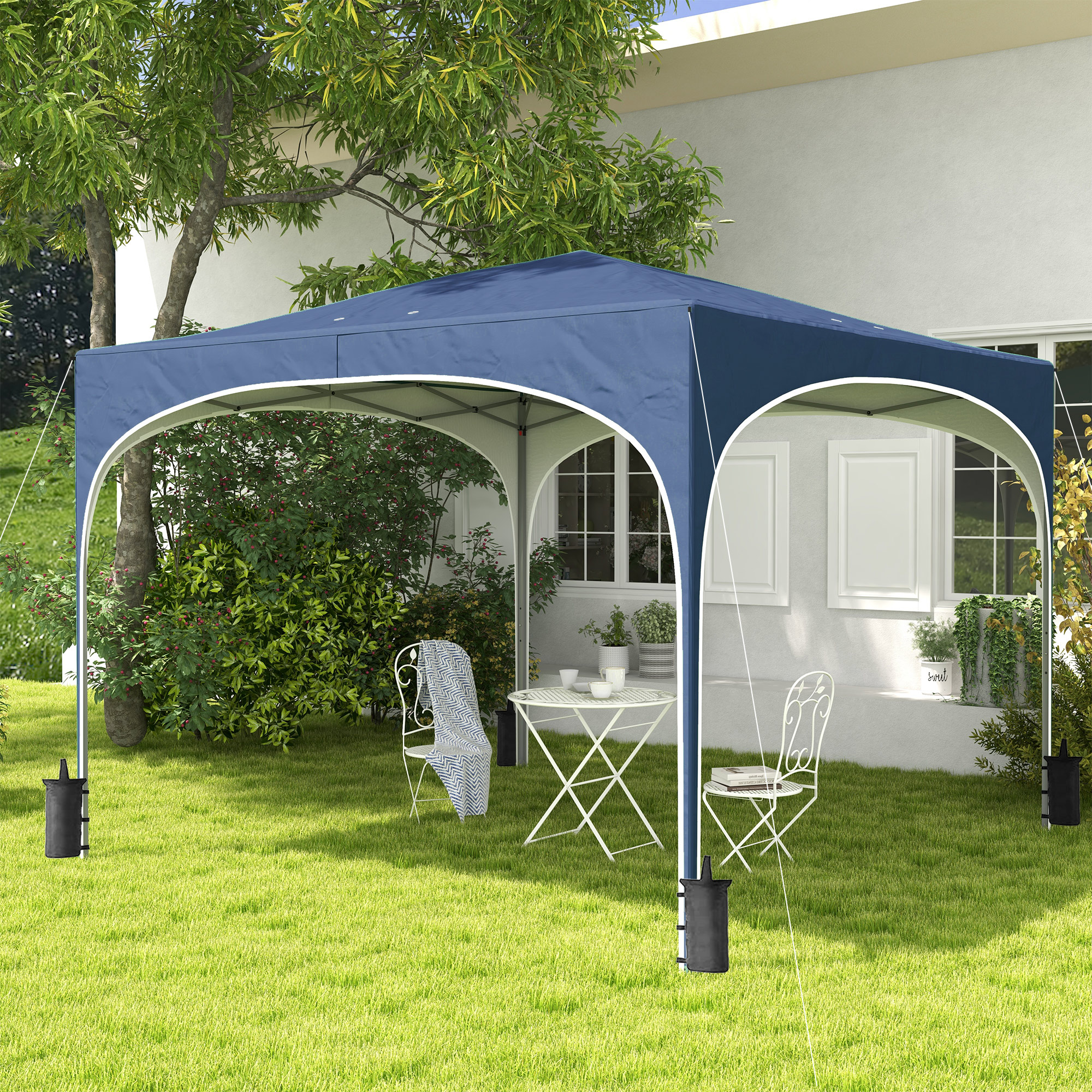 Outsunny Faltpavillon, höhenverstellbar, Metallstützen, robuste Plane, inkl. Tragetasche, 2,95 x 2,95 x 2,55m, Dunkelblau