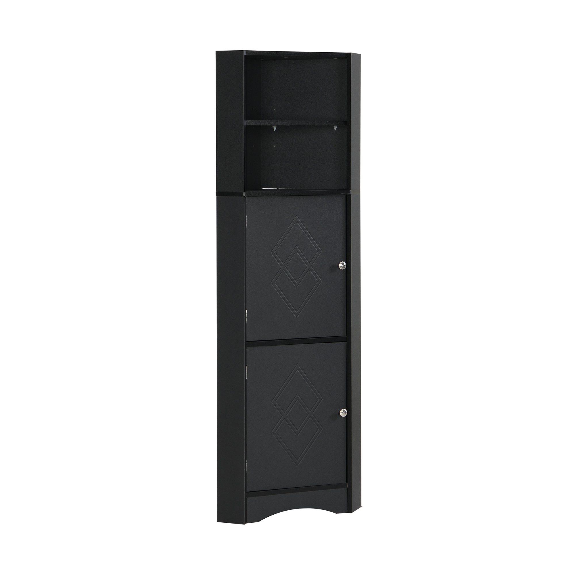Eck-Badschrank mit zwei Ablagefächern, verstellbarem Einlegeboden, wasserdicht und feuchtigkeitsresistent, 36,5×36,5×155 cm, Schwarz