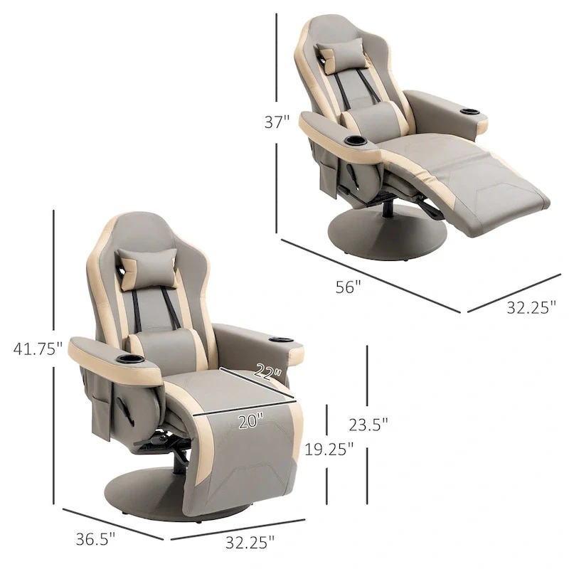 HOMCOM Manual Recliner Armchair PU Leather Lounge Chair w/ Adjustable Leg Rest, 135 Reclining Function, 360 Swivel, Cup Holder