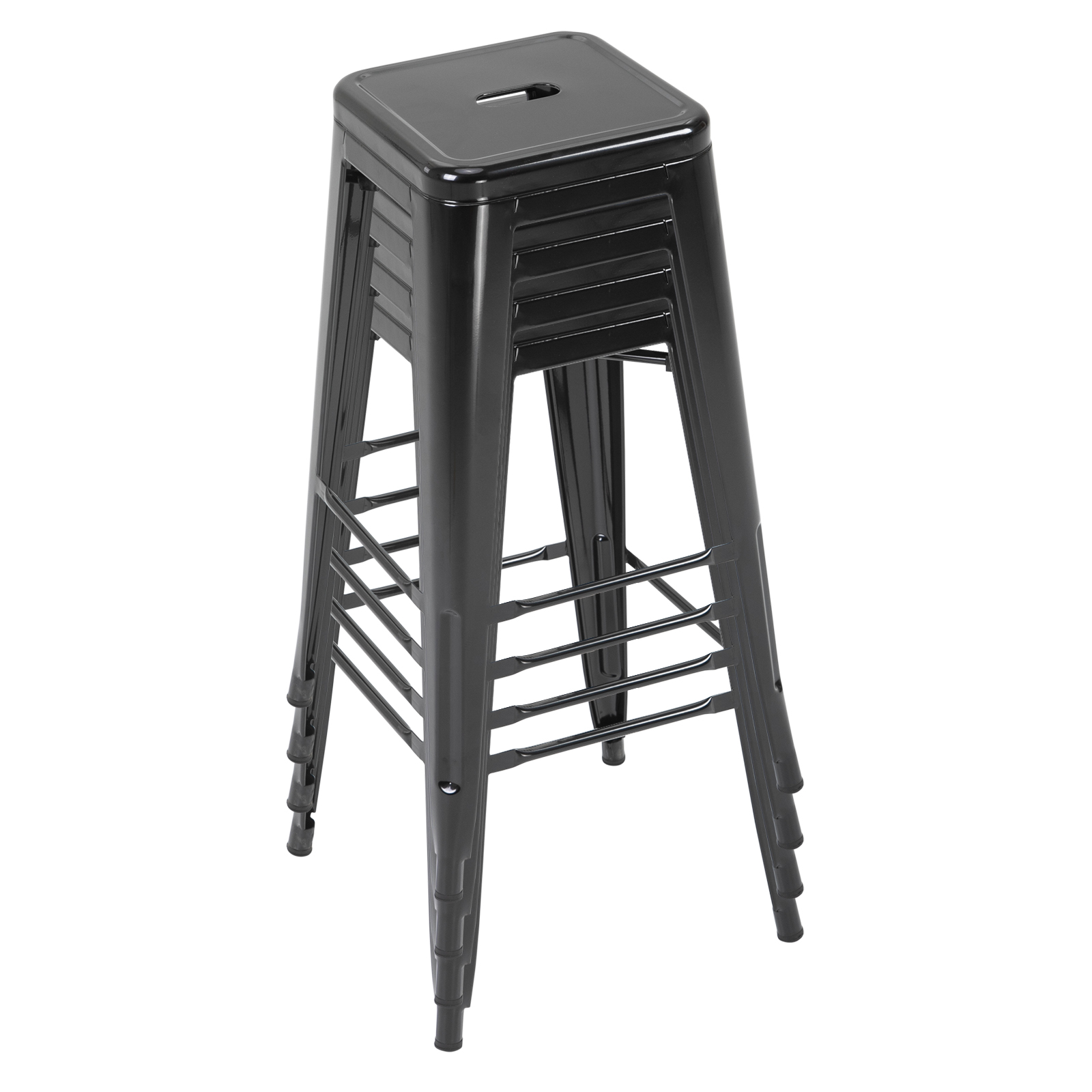 HOMCOM Set mit 4 stapelbaren Barhockern Industriestil mit Fußstütze Sitzhöhe 76 cm Metall Schwarz