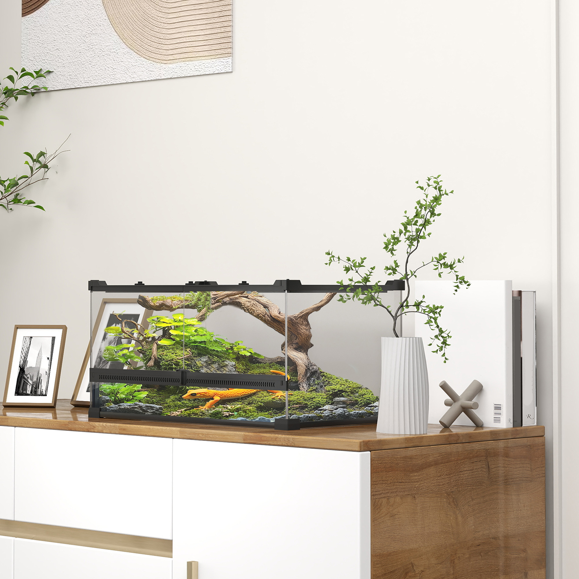 PawHut Glas-Terrarium für Reptilien, erhöhter & wasserdichter Boden, Knopfschloss