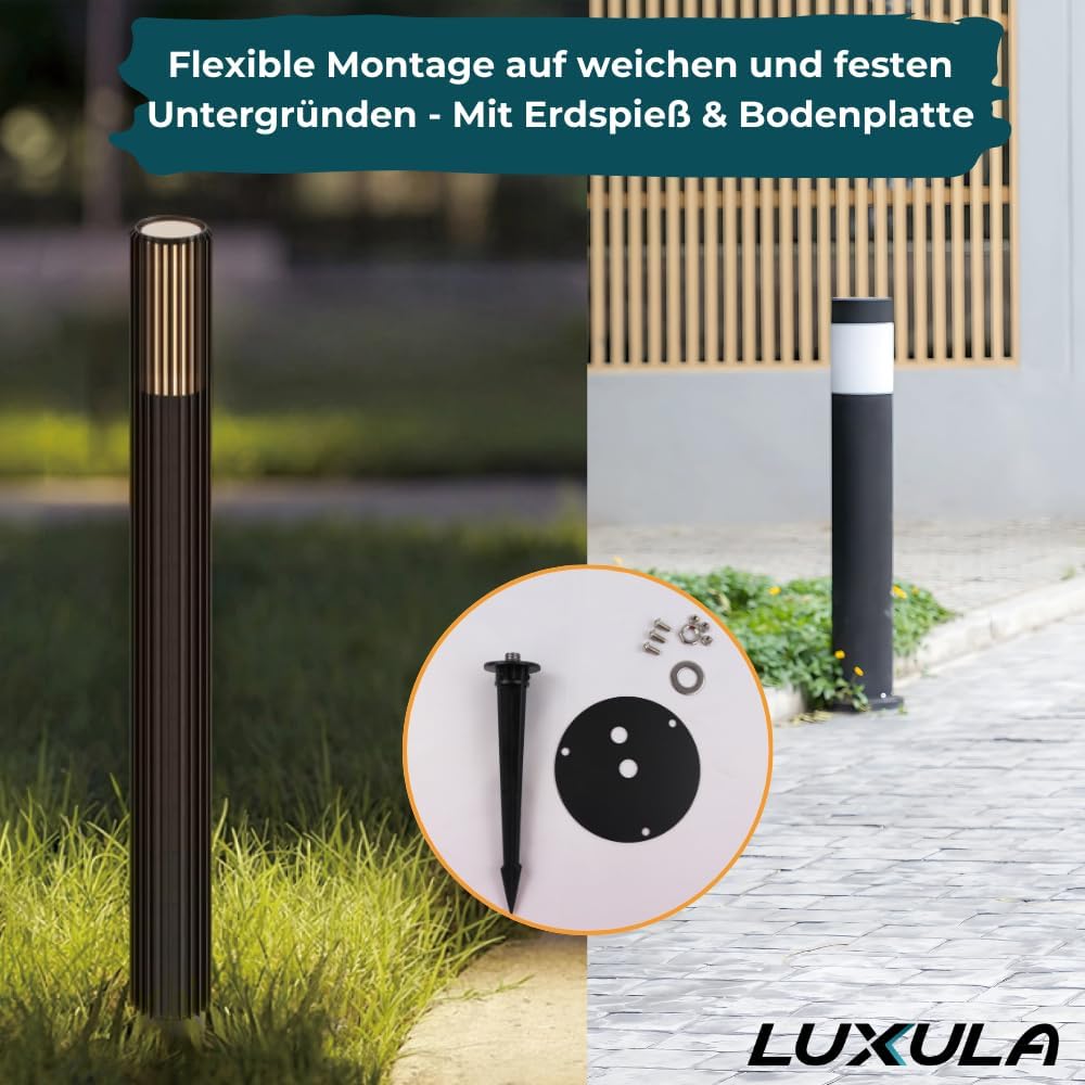 LUXULA 4er Set 2-flammige Wegeleuchte Außen mit Bodenplatte und Erdspieß, GU10 Fassung, Aluminium, 76,5cm Höhe - LED Außenleuchte IP54 Stehleuchte Garten Terrasse