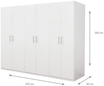 My Brand Germanvox Swift Wardrobe with 6 Doors Bedroom Matt White Made in Italy L.270 D.53 H.202 cm