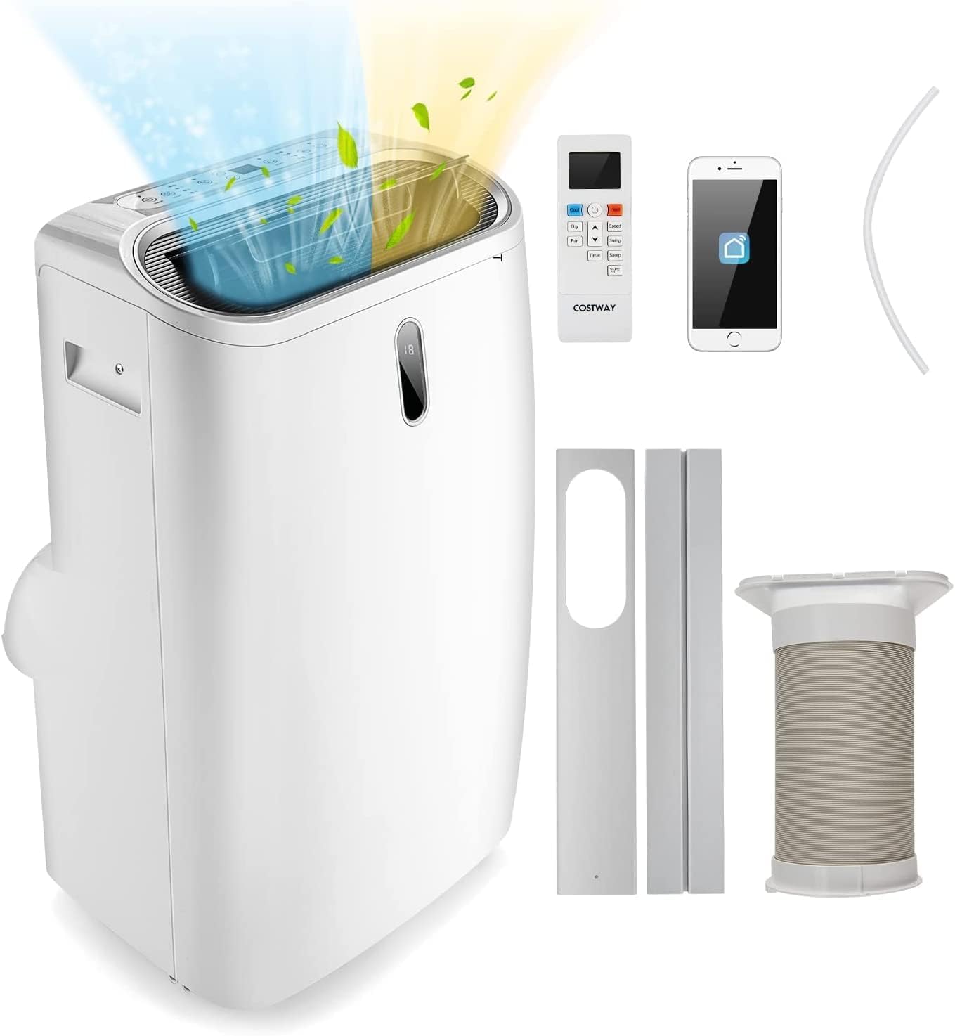 COSTWAY Condizionatore Portatile Caldo e Freddo, 14000BTU/4,1 kW, 5 in 1 Con Raffreddamento, Riscaldamento, Ventola, Deumidificazione e Modalità Notturna, 24H Timer, R290 (14000BTU|28m²+)