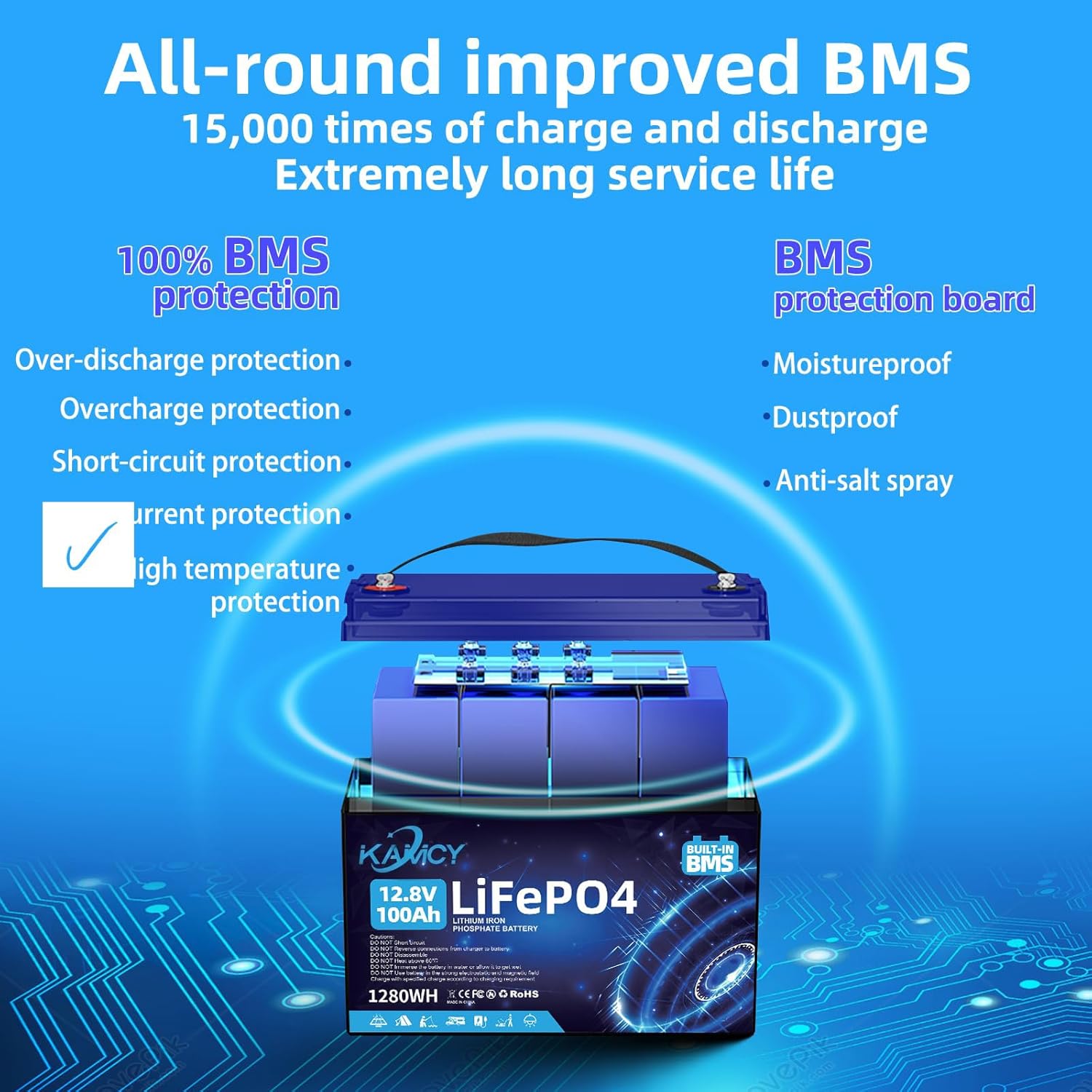 12V 100Ah LiFePO4 Batterie,Lithium Batterie 100A BMS mit 15000 tiefen Zyklen,Max 1280W Leistung Lithium Akku,für Wohnmobil,Solaranlage,Boot Haushalt,Camping (2 Stück 12.8V 100Ah)