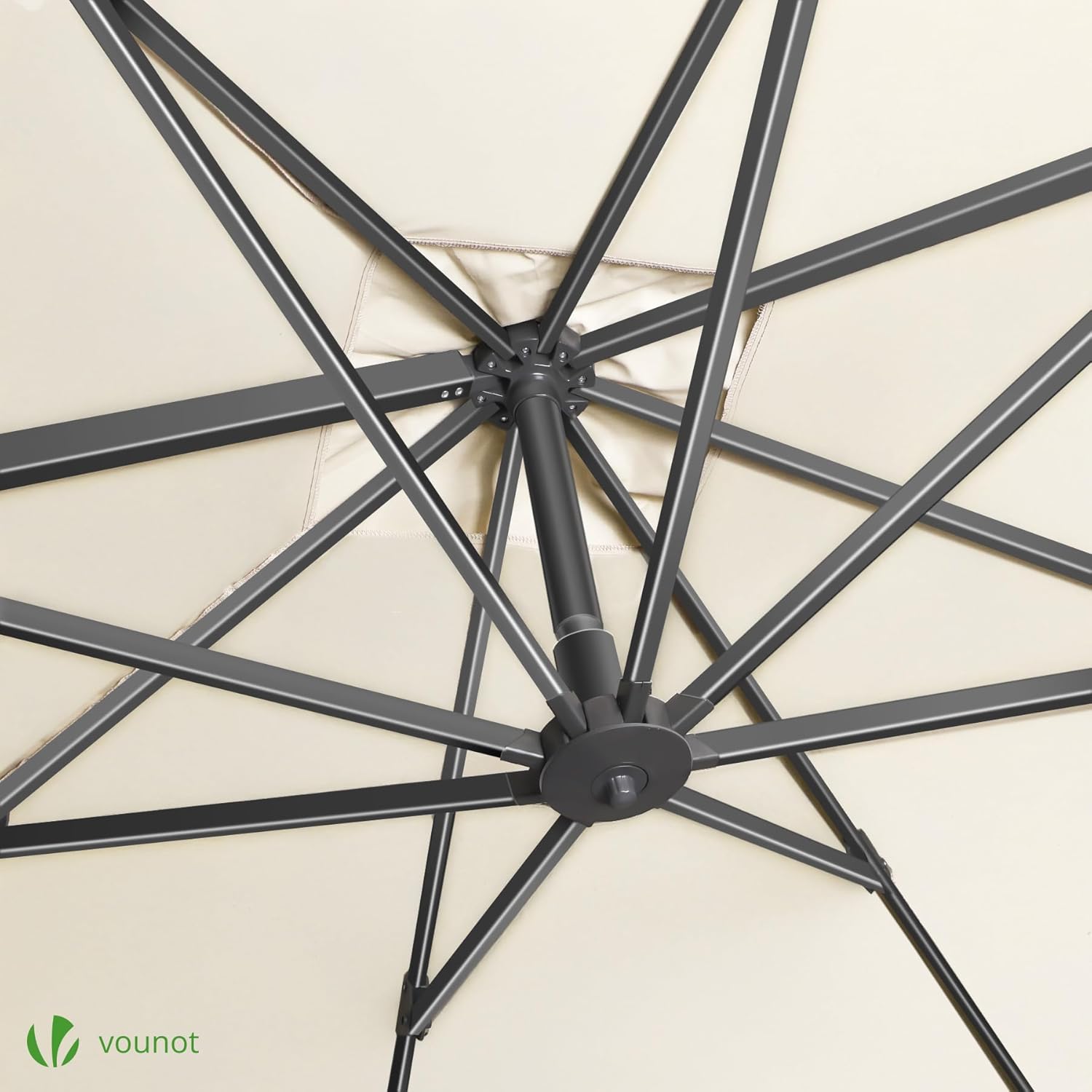 VOUNOT® Ombrellone Decentrato da Giardino 3x3M, Inclinabile a 6 Posizioni, Rotazione a 360°, Telo Impermeabile Anti-UV in Poliestere con 8 Stecche, per Esterno, Terrazzo e Piscina, Beige Scuro