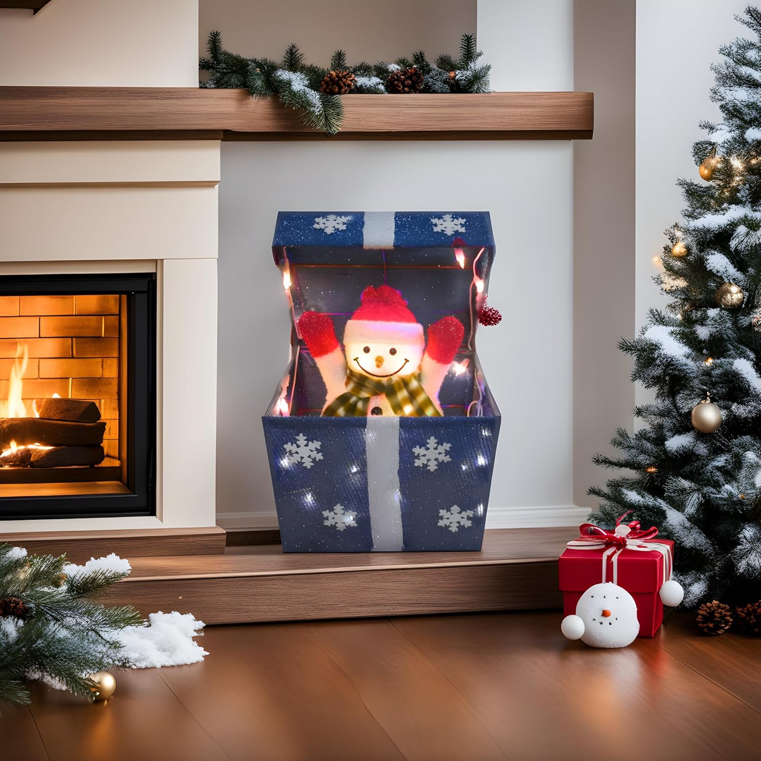 SkyMall Lighted Animated Snowman Box, Christmas Decor, 20 Blue Lights, Indoor/Outdoor Use, 11&times;7.9&times;11.8 in