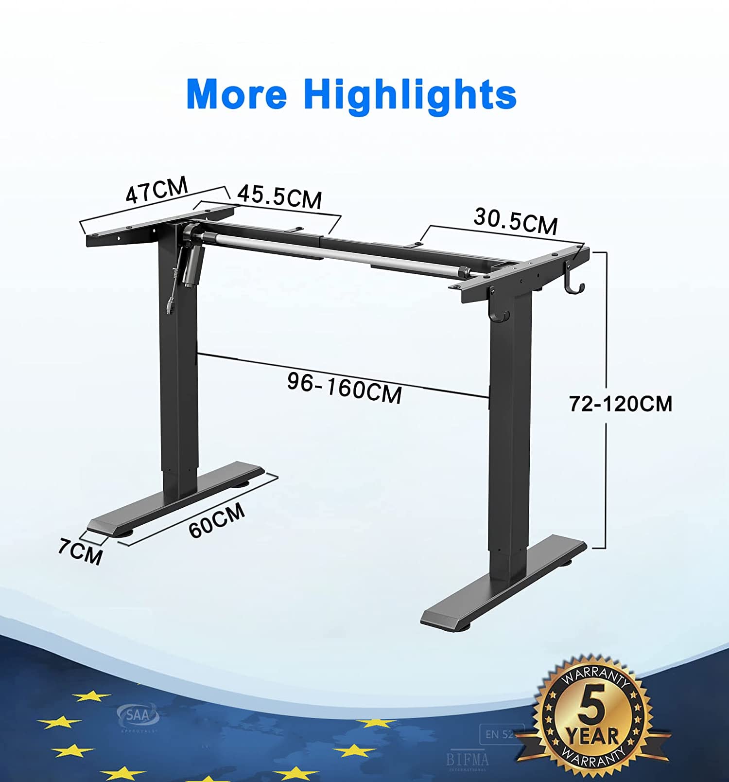Elektrisch höhenverstellbares Tischgestell T1 Pro mit 2-teiligen Beinen, 72-120 cm, 4 Memory-Speicherplätzen und USB-C, schwarz