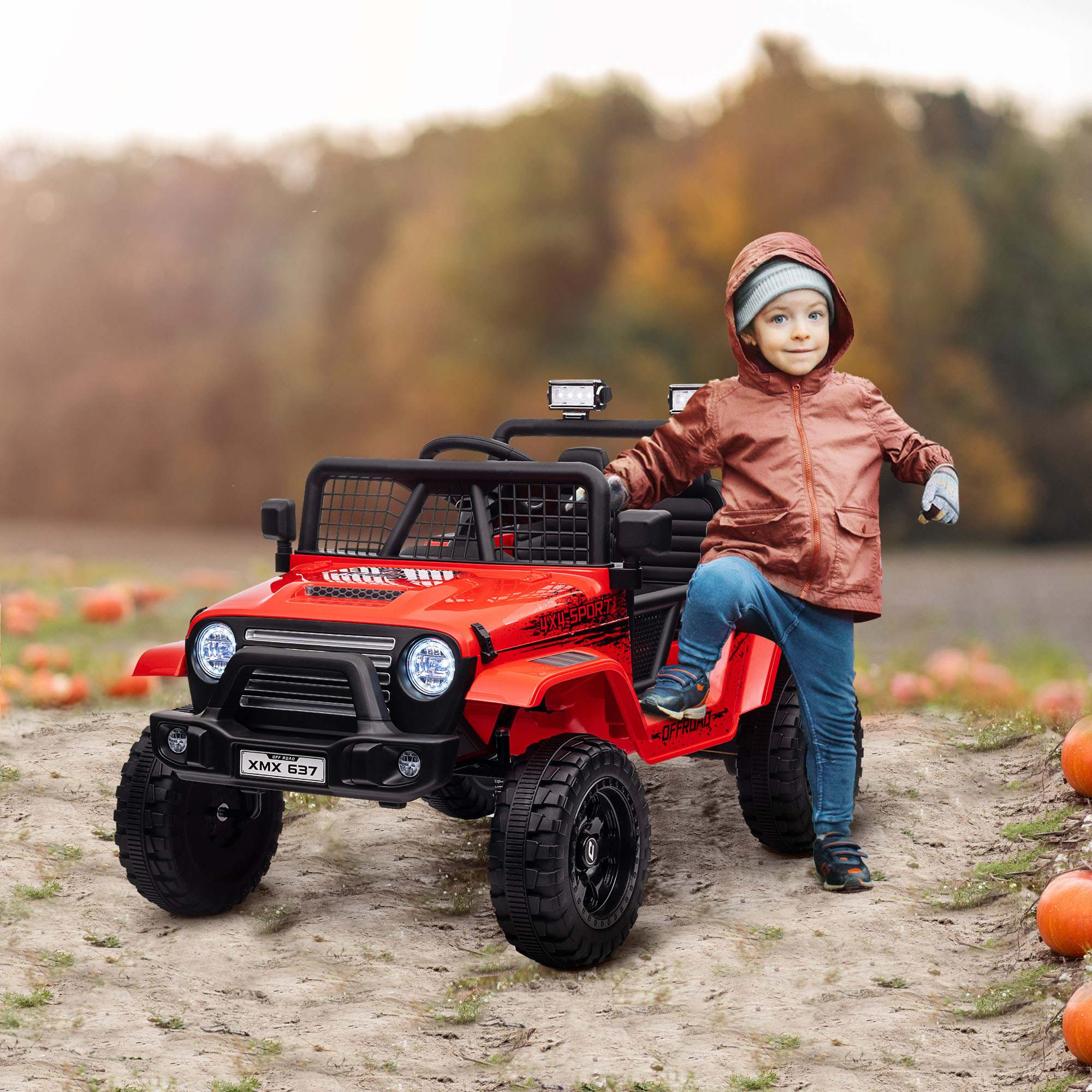 AIYAPLAY Kinder Elektrische Auto met Zachte Verzachting, Afstandsbedienbaar, LED-Lichten, Toeter, 12V Motoren, Gemaakt van Kunststof en Metaal, Rood