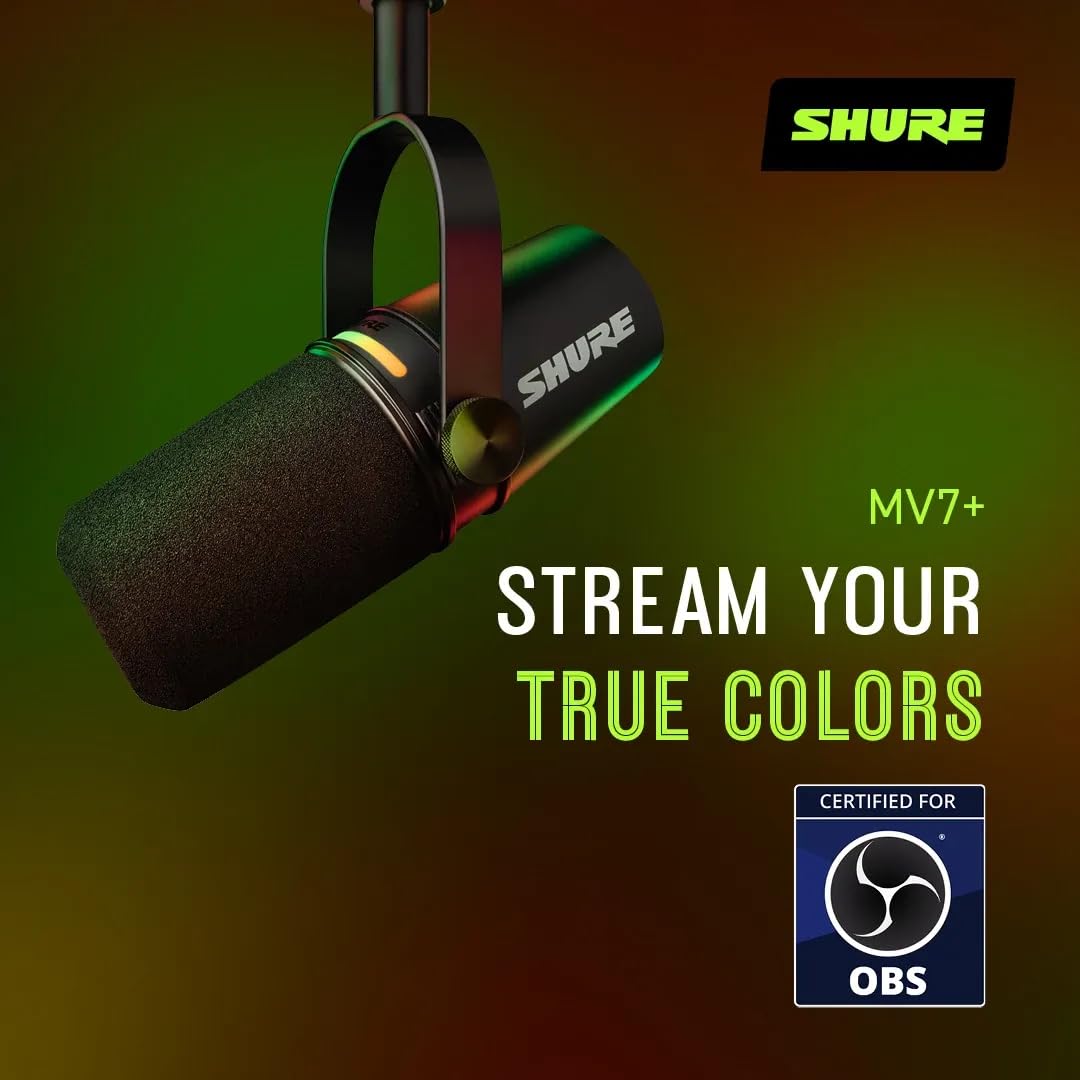 Dynamisches Podcast-Mikrofon MV7+ mit USB-C und XLR, Schwarz, inkl. USB-C-Kabel und Windschutz