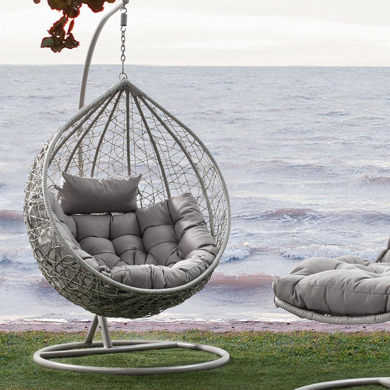Metal and Hularo Hanging Chair with Soft Cushion (Grey)