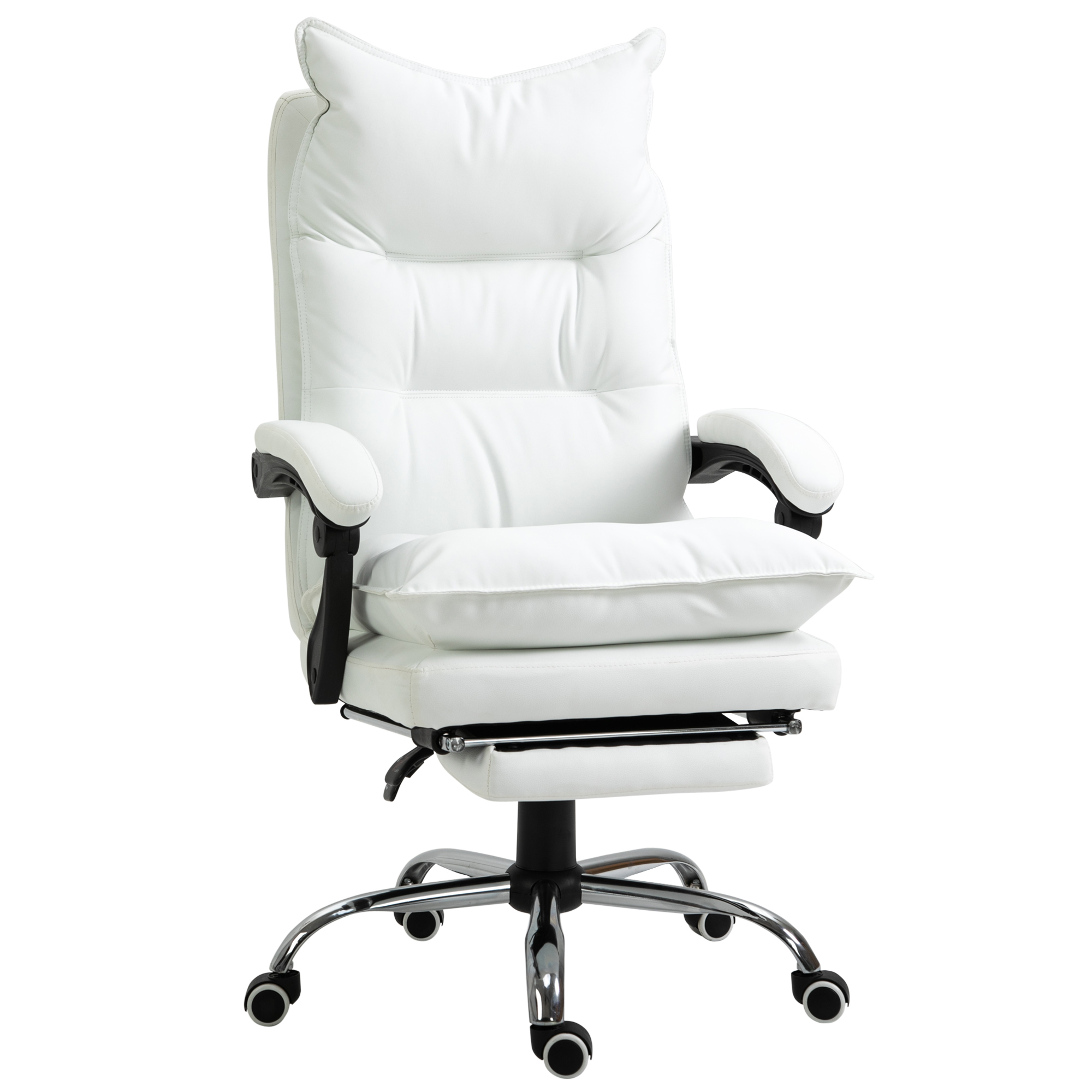 Vinsetto Bürostuhl mit Liegefunktion, ergonomisch höhenverstellbar  mit Fußstütze, gepolstert, bis 135 kg belastbar, 66 x 72 x 122-130 cm, Weiß