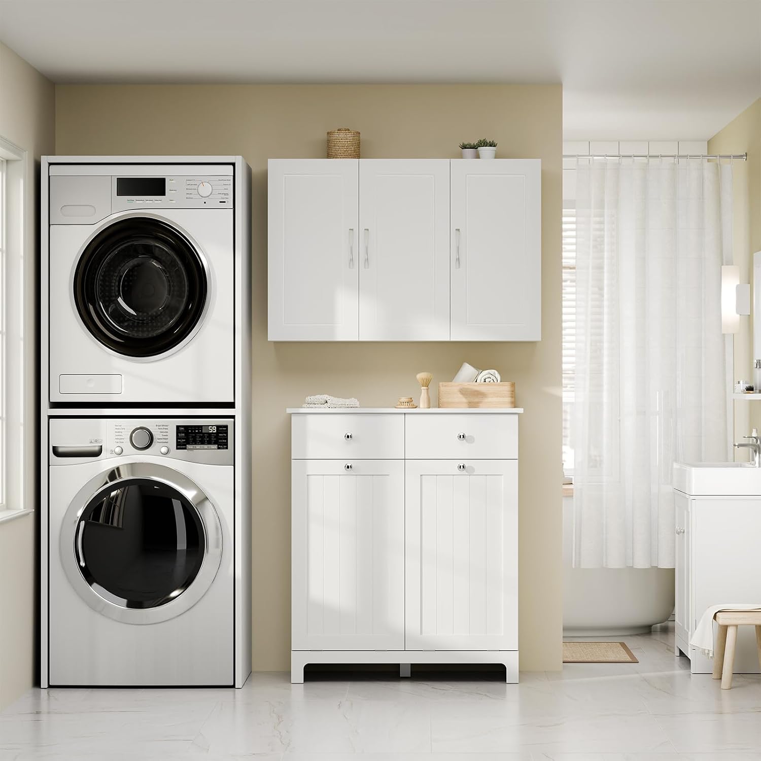 SoBuy Pensile Cucina Lungo Sospeso Bianco con 3 Ante e Ripiano Regolabile