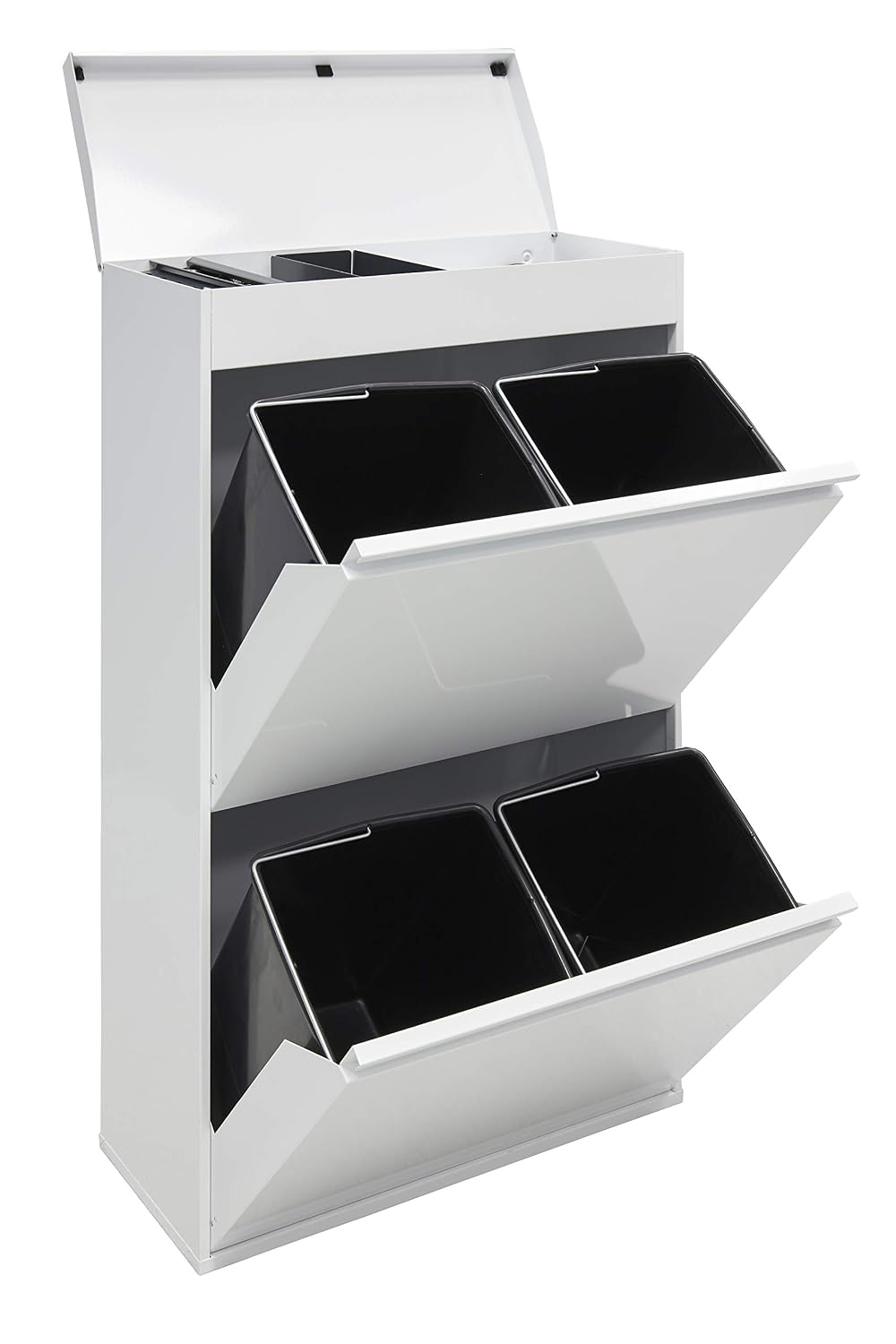 ARREGUI Top CR621-B Pattumiera Differenziata 4 Scomparti | 4x17 L (68 L) | Contenitore in Acciaio con Cassetto Superiore | Mobile per Raccolta Differenziata | Cestino per Spazzatura da Cucina | Bianco