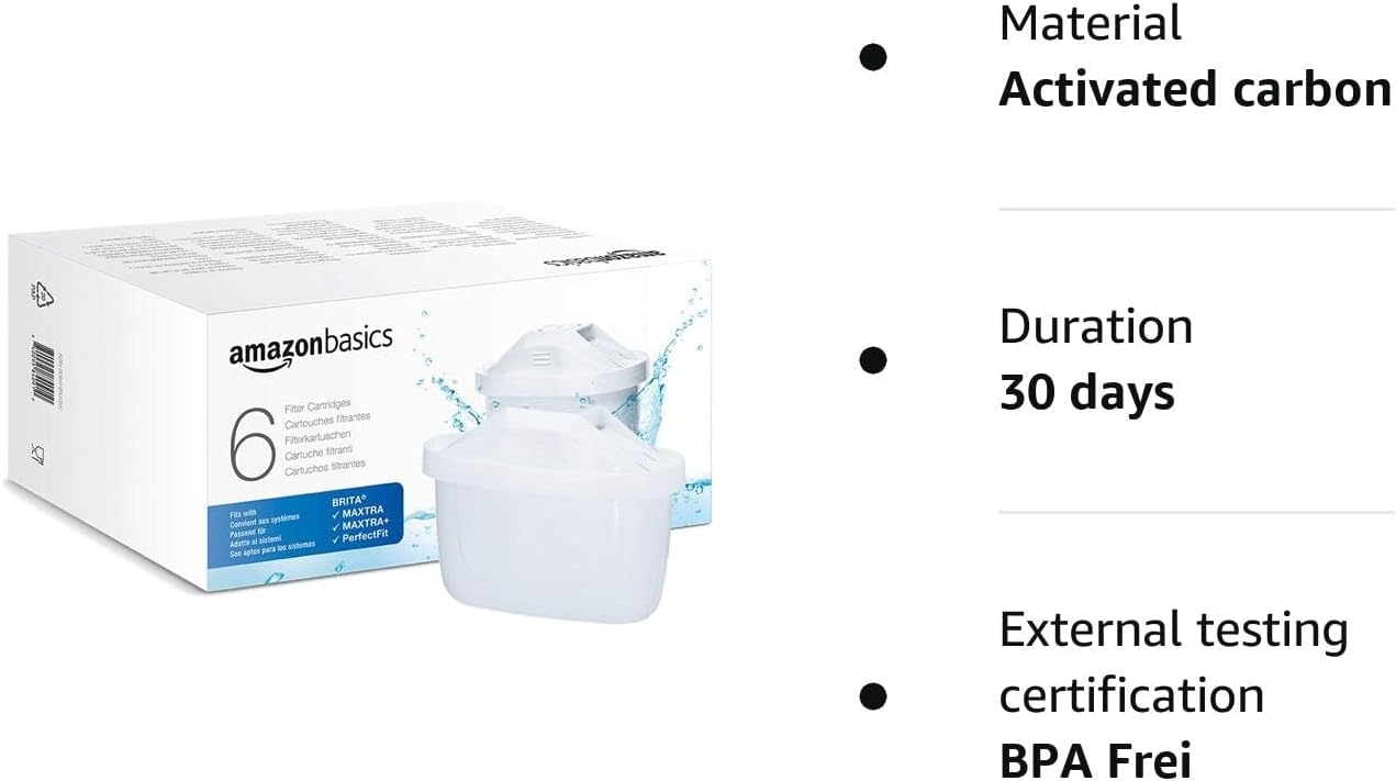 Amazon Basics Filtri per acqua, confezione da 12, adatto e compatibile con tutte le caraffe BRITA, incluse le caraffe PerfectFit e Amazon Basic