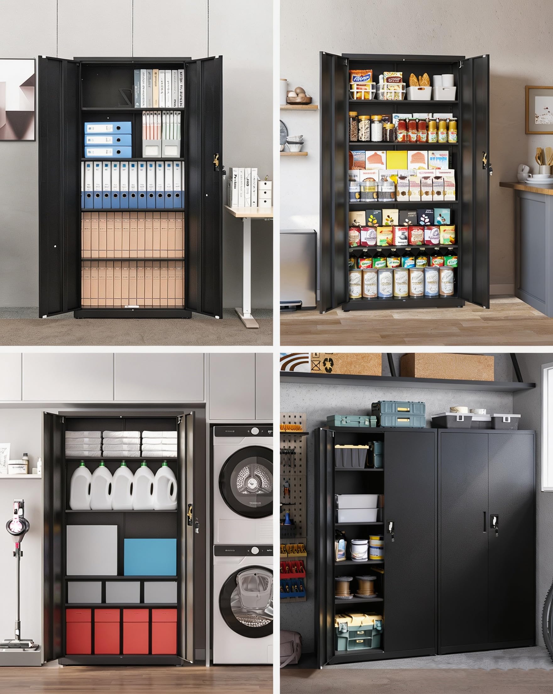 Stahlschrank mit Schloss, 5 Ebenen und verstellbaren Einlegeböden, 80x40x181,5 cm, schwarz