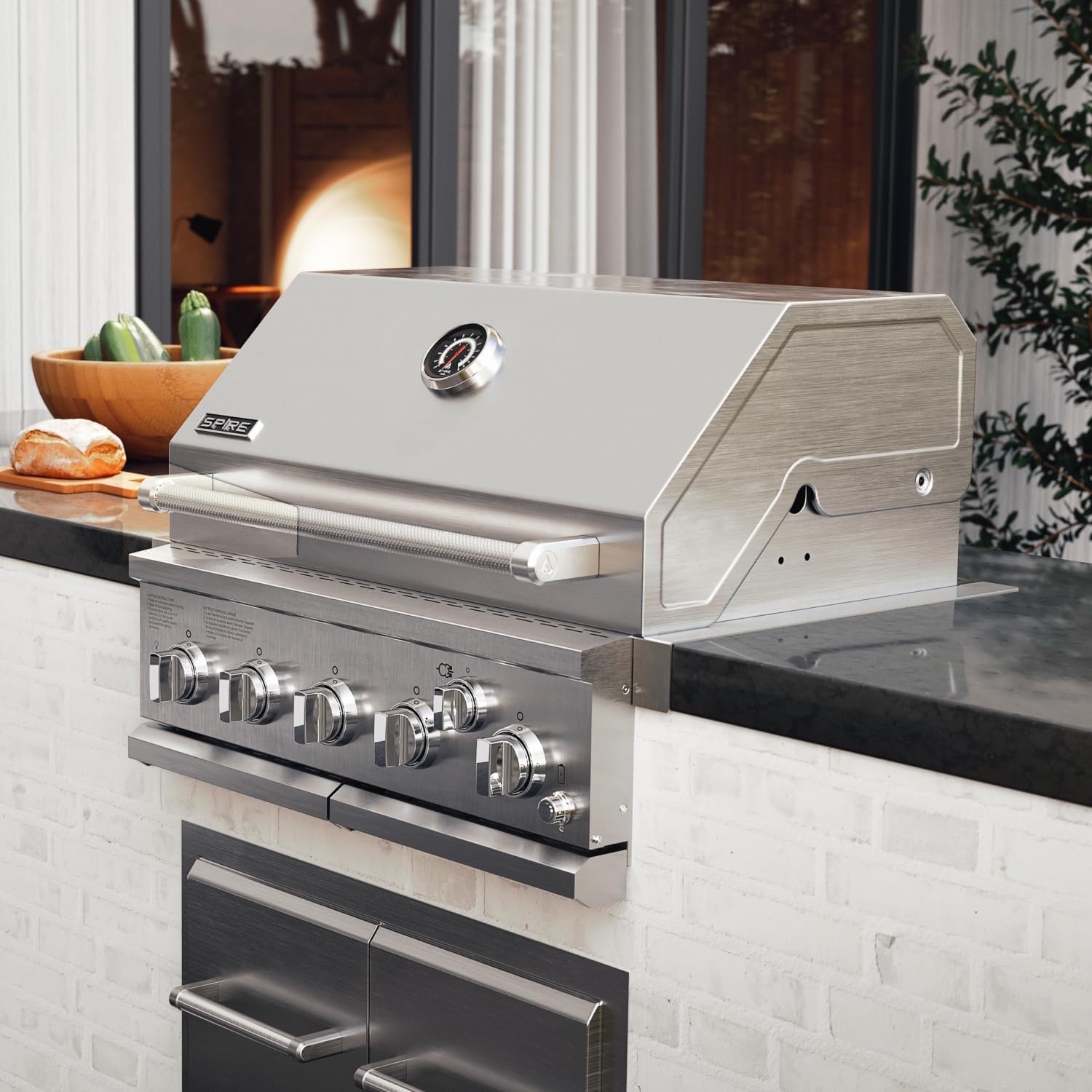Spire Premium 5 Burner Built In Gas Grill Island Head  Stainless Steel 30 Inch Propane Grill with Rear Burner  63 000 BTUs  750 SQ In Racks  Dual Fuel Compatibility - 740-0788P