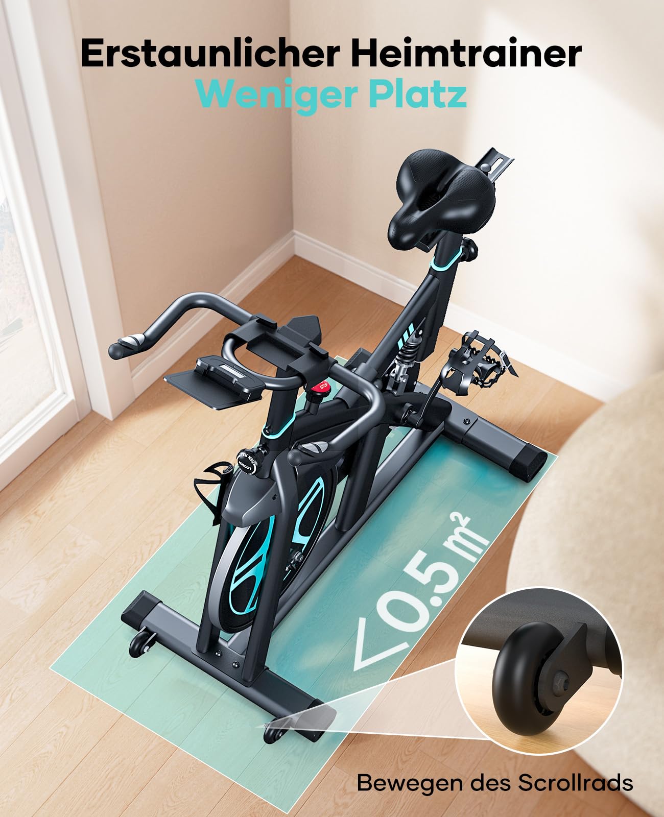 Heimtrainer Fahrrad mit Magnetwiderstand 15 kg Schwungrad App-Kompatibilität Herzfrequenzmessung LCD-Display bis 160 kg