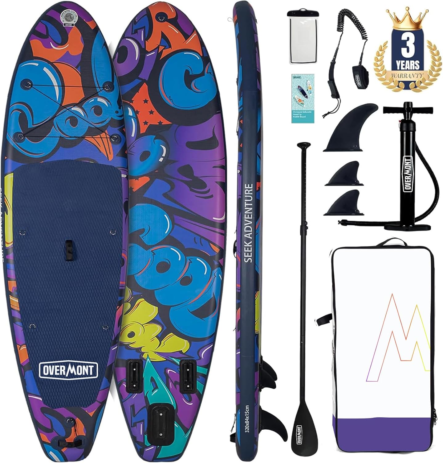 OVERMONT SUP Gonfiabile Antiscivolo per Adulti - Stand up Paddle Board Gonfiabile - Tavola da Paddle in Piedi con Accessori - Ideale per Principianti e Esperti