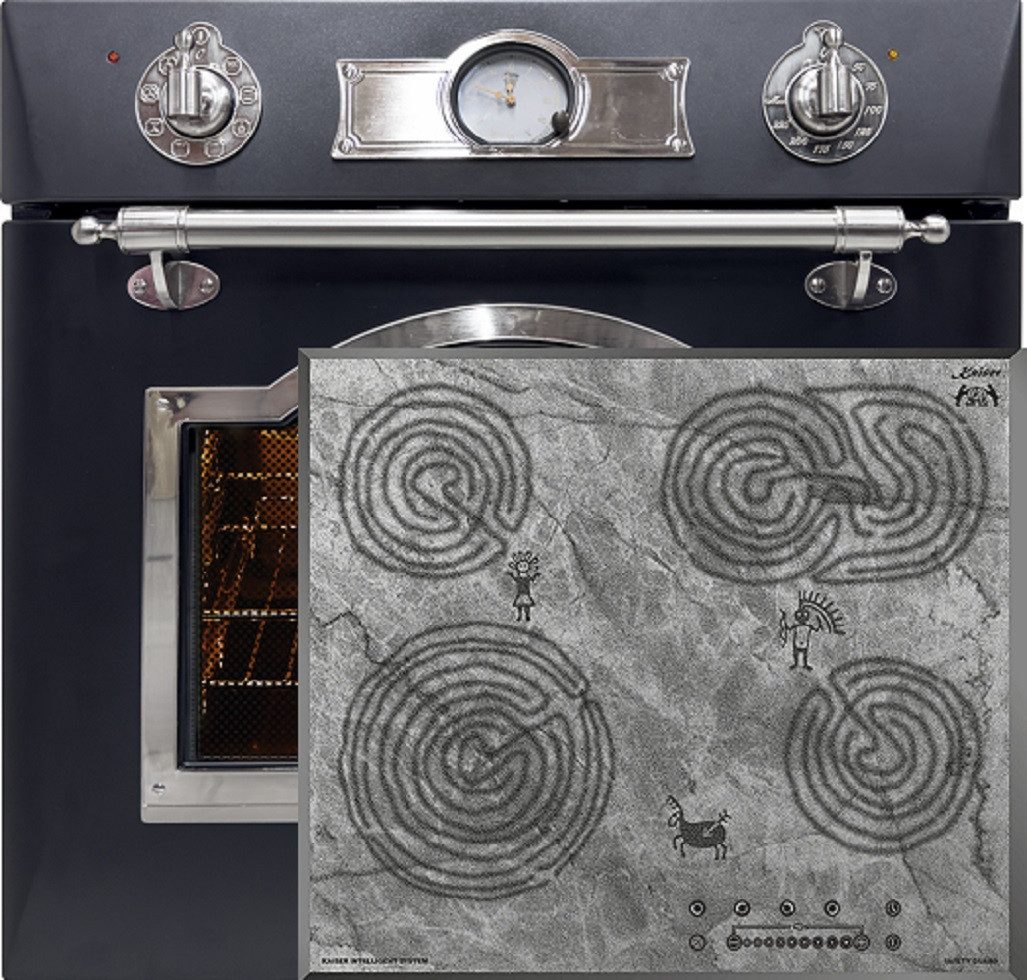 Backofen-Set Herd Set Autark Retro Elektro Einbau Backofen Autark 60 cm+Glaskeramikkochfeld 60 cm EH 6355 Em Sil+KCT 6715 F Ära,.