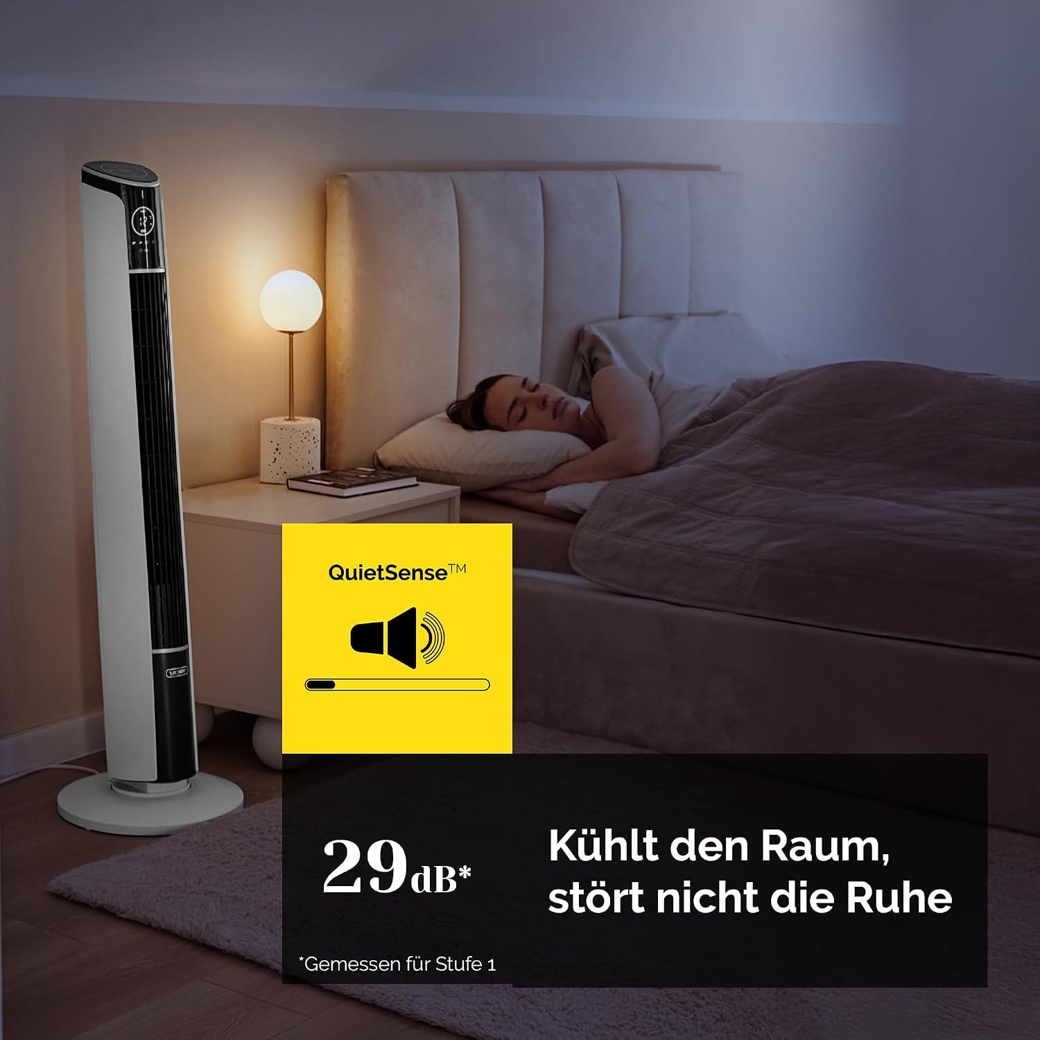 Yoer 29dB Leiser Turmventilator, Ionisator, 10 m Reichweite, Neigungswinkeleinstellung, 12 Geschwindigstufen, 4 Modi, 12 Std. Timer, 90° Oszillation, Fernbedienung, Verto TF01W, weiß