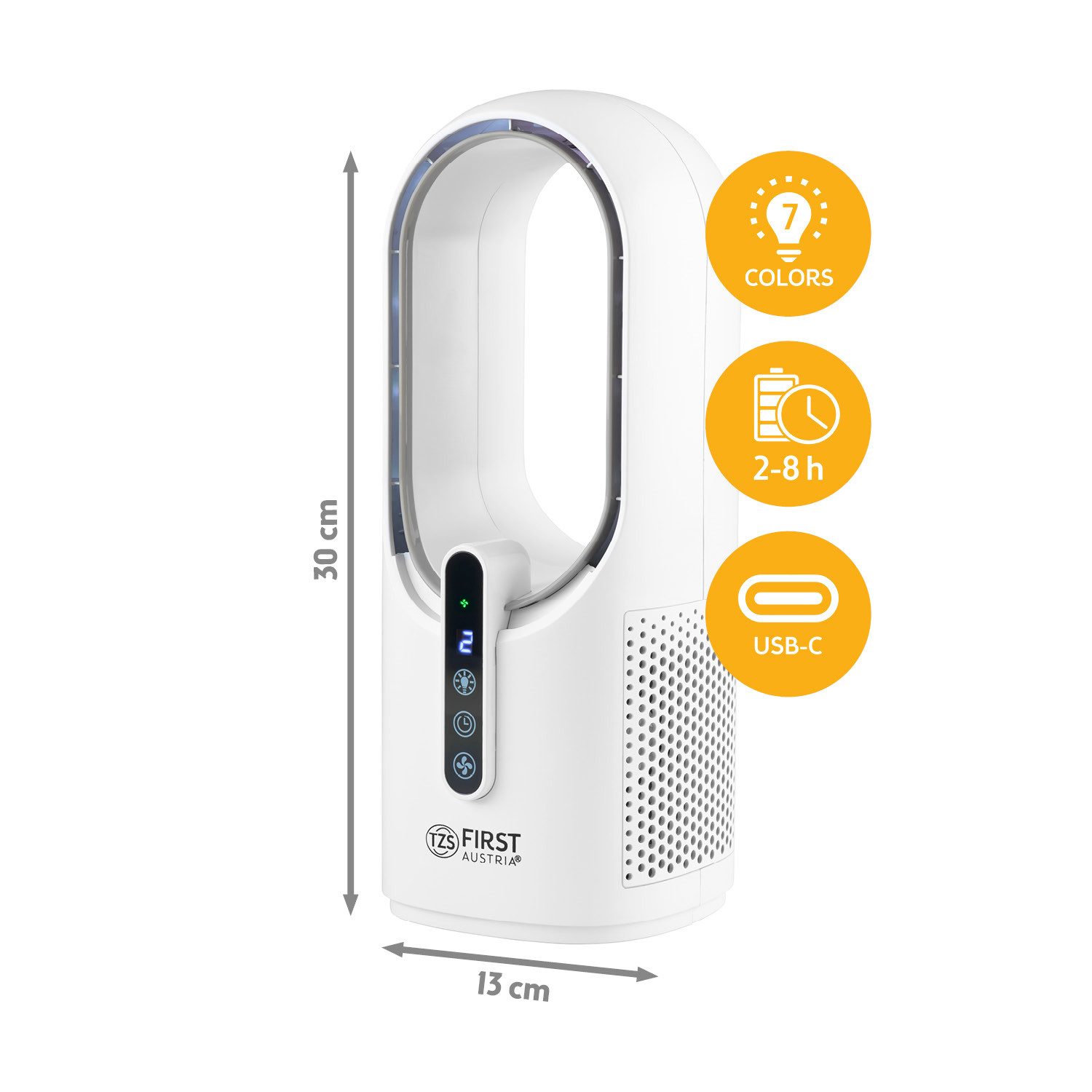 Akku-Standventilator Akku-Mini-Tischventilator mit Timer & LED-Display – bladeless & mobil