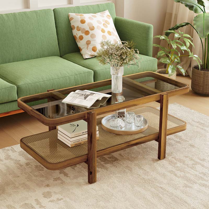 2-Tier Rattan Coffee Table, 47.5
