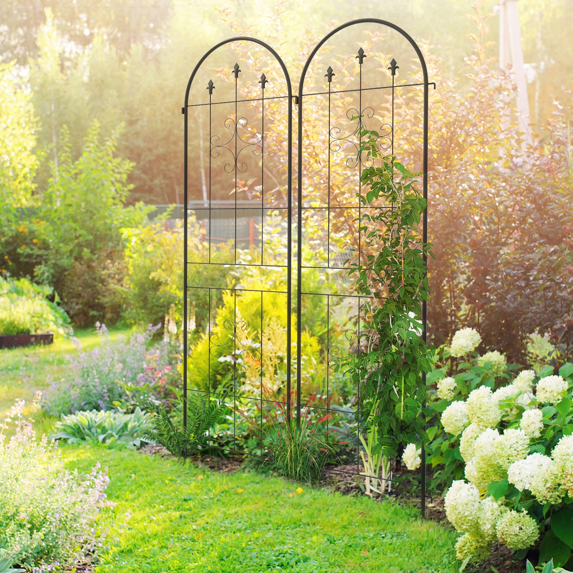 Outsunny Lot de 2 Gartenrankgitter, Rankhilfe für Kletterpflanzen aus Stahl, 50L x 180H cm, schwarz