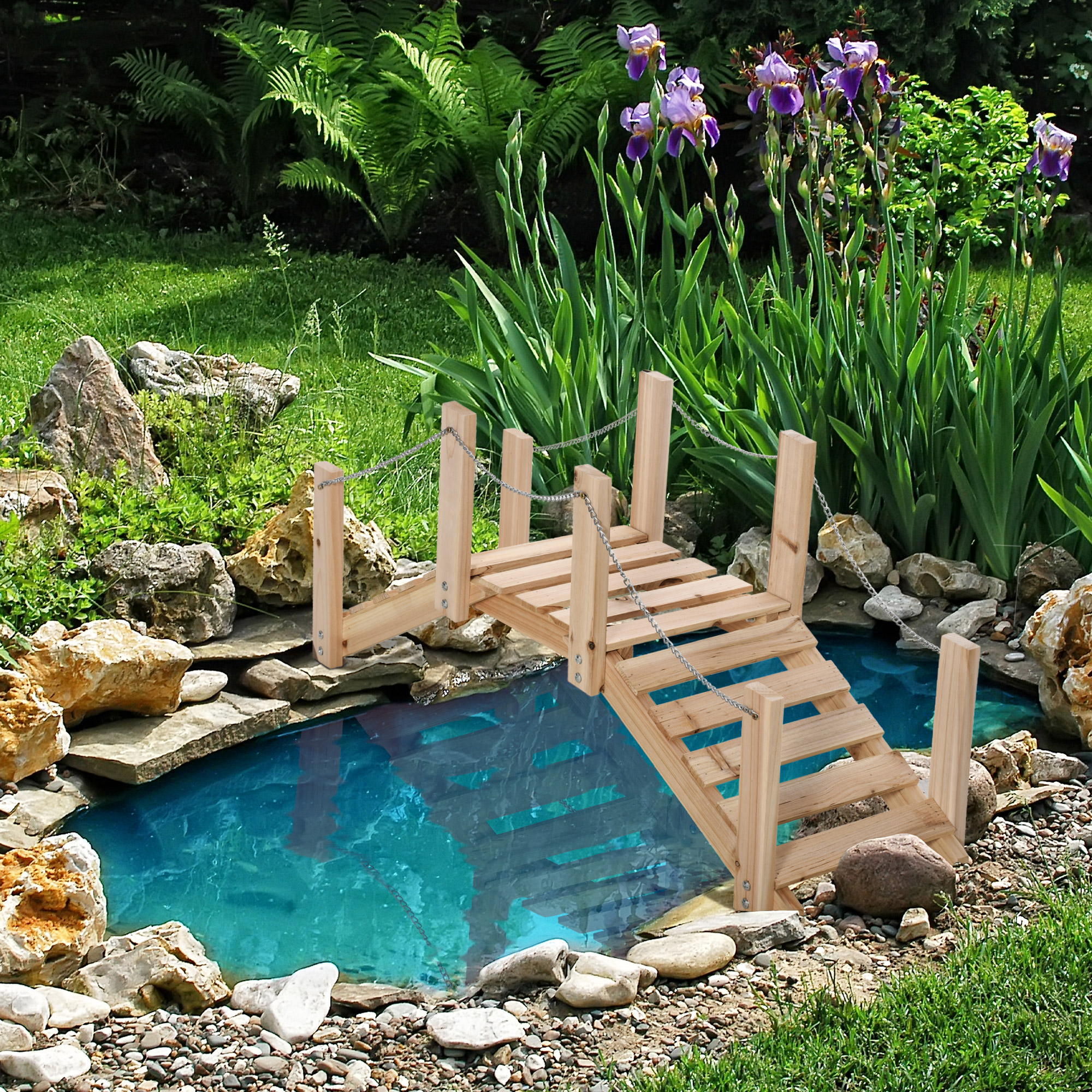 Outsunny Gartenholzsteg - Teichsteg - Holzbrücke - Gartendekoration Maße 100L x 32B x 48H cm - Tannenholz