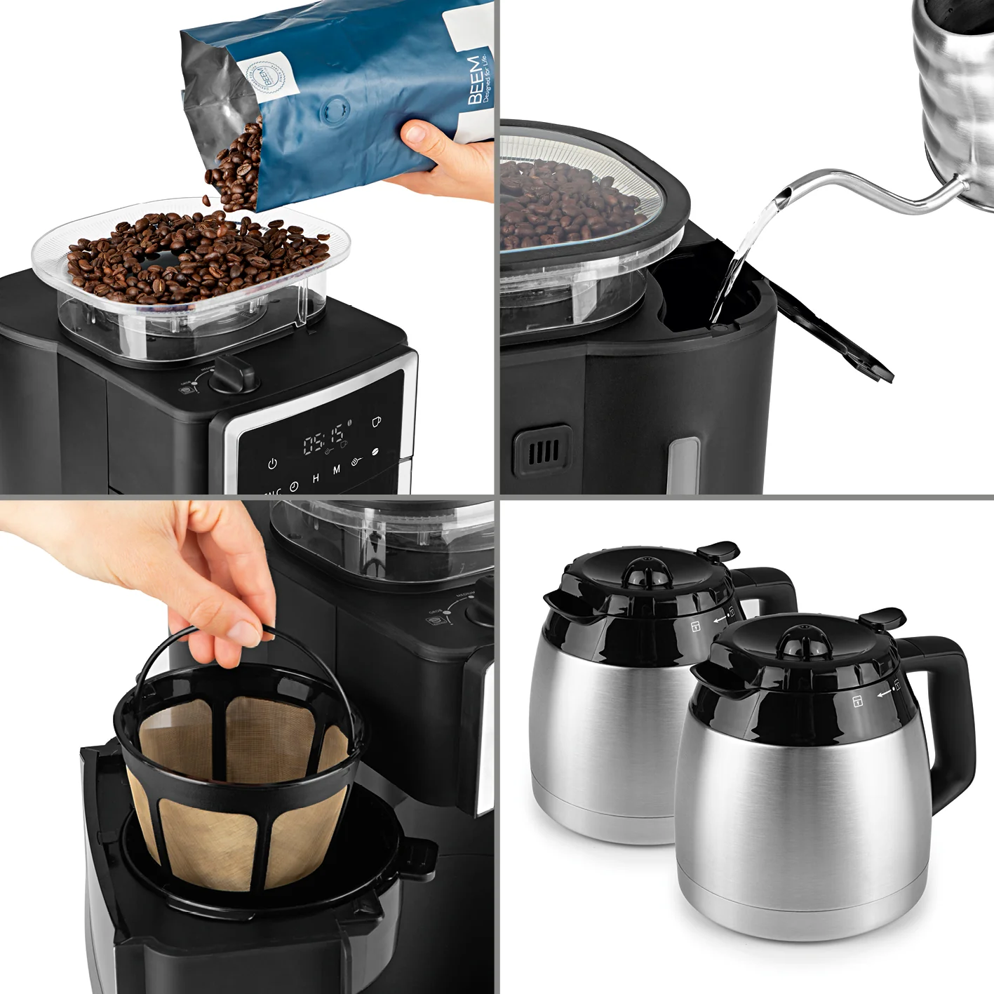 BEEM FRESH-AROMA-PERFECT III Macchina da caffè filtro con macinacaffè - 2 caraffe termiche