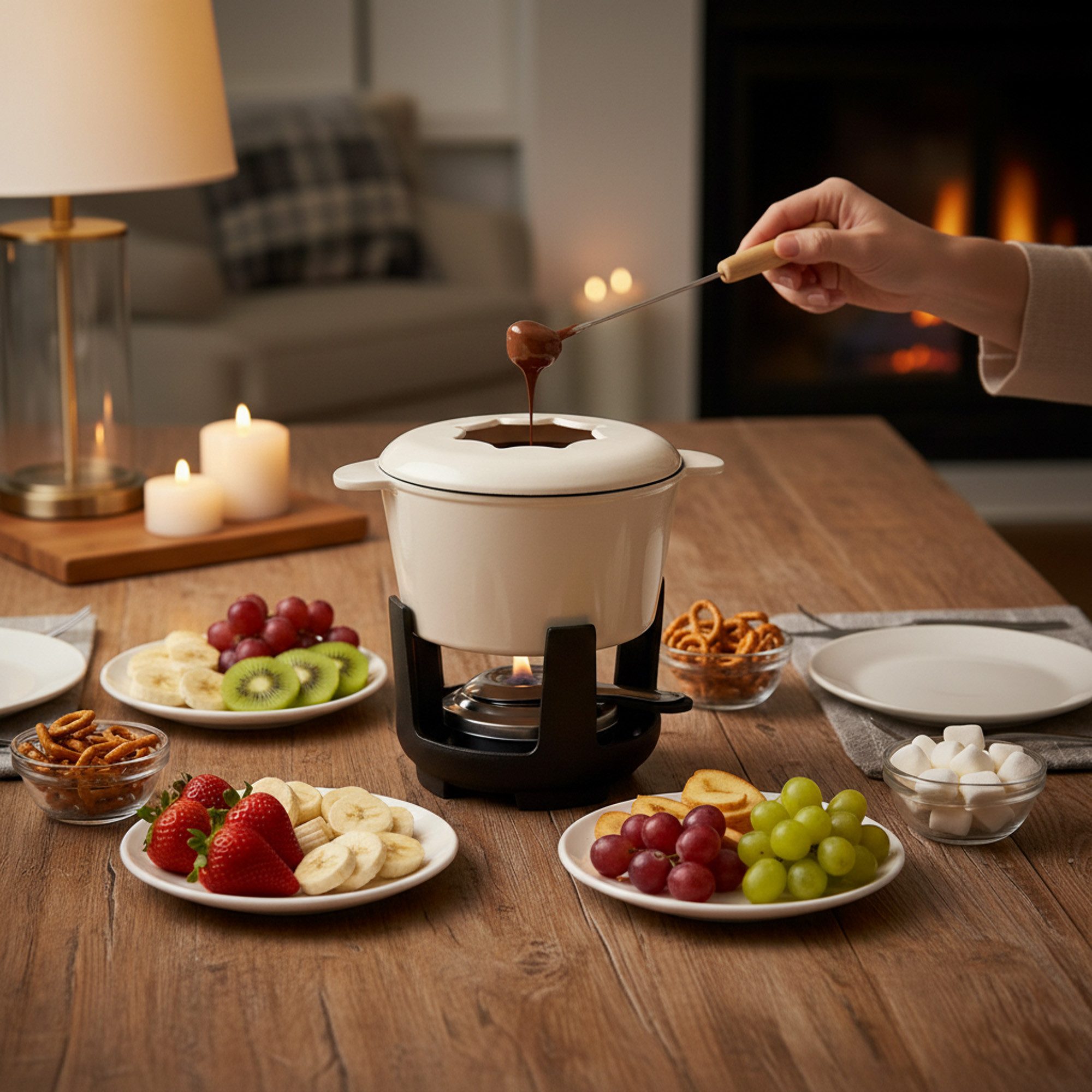 Fondue 13-teiliges Gusseisen Fondue Set für 6 Personen, 1 L, emailliert